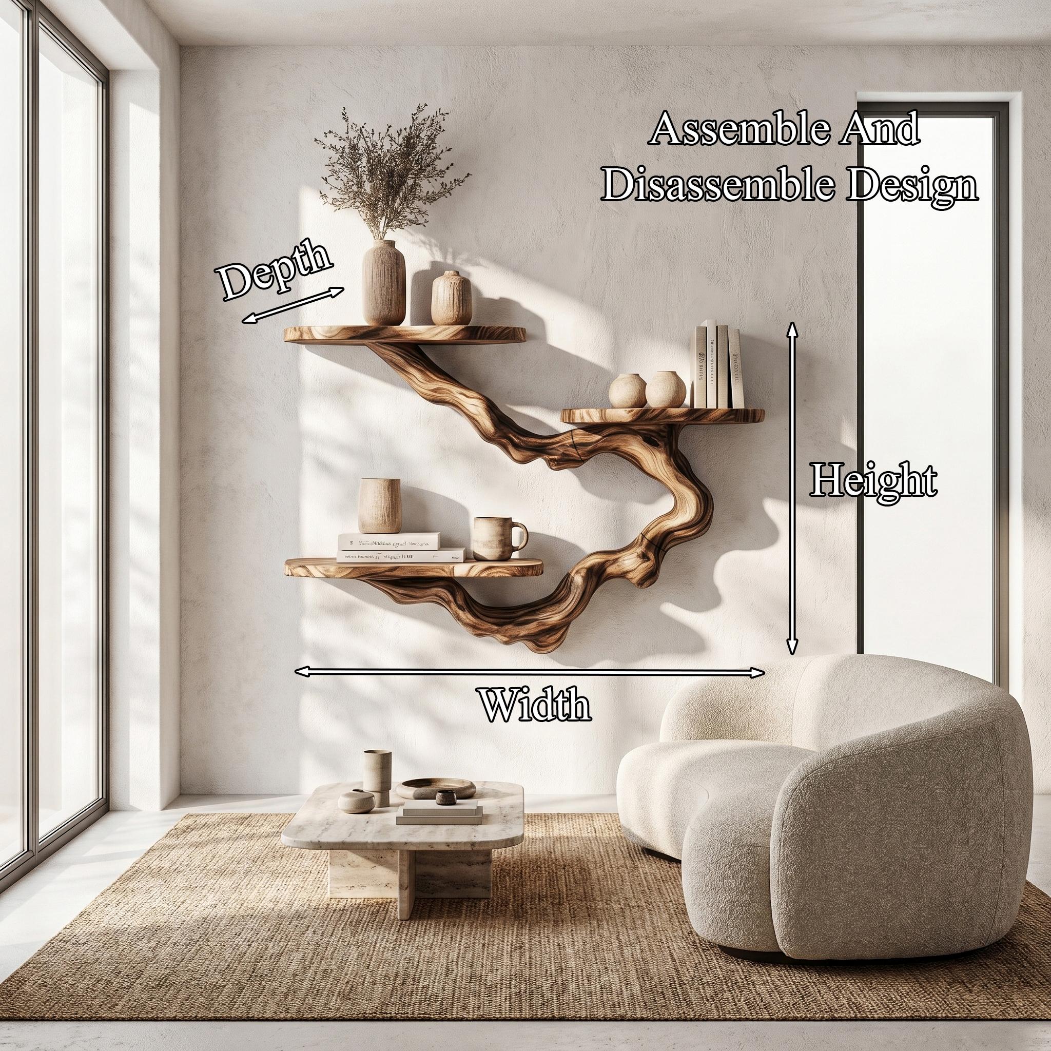 Rustic Floating Shelf With Display Storage For Living Room