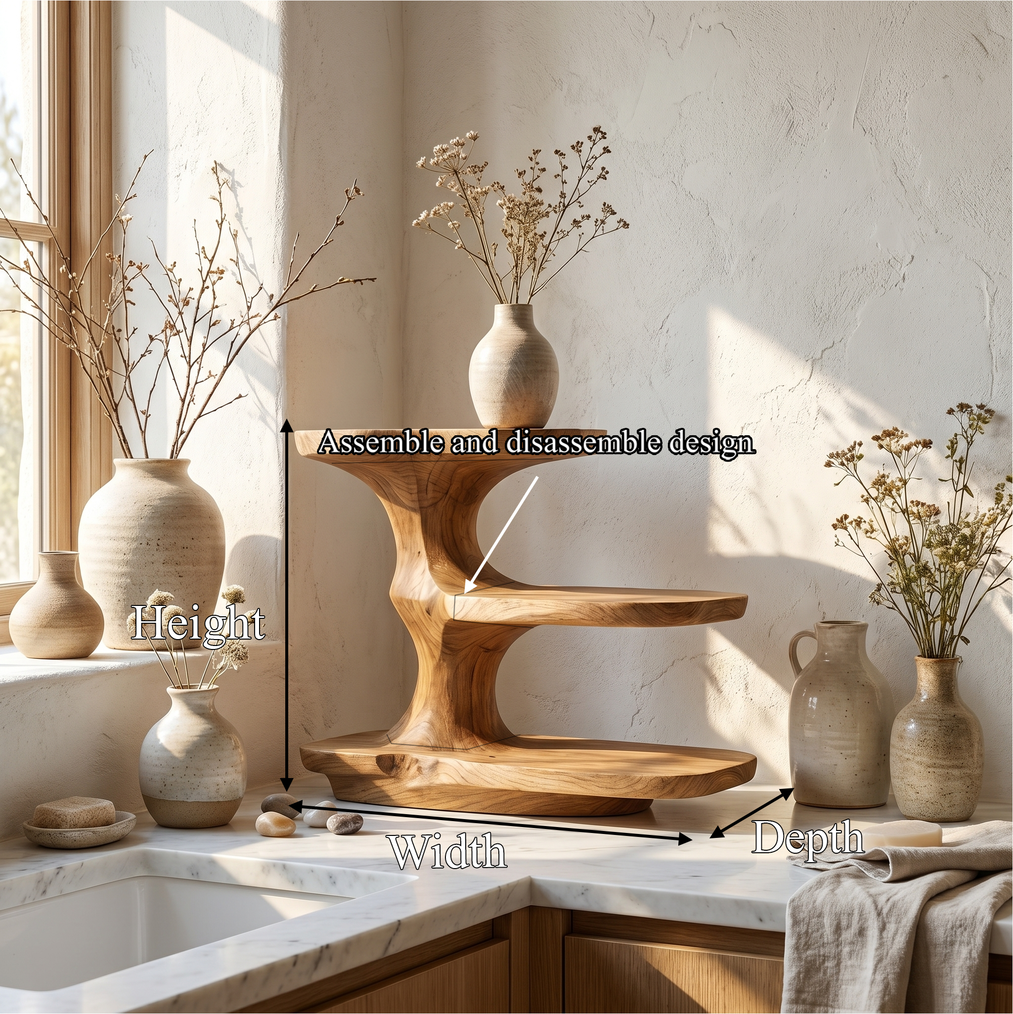 Minimalist Bathroom Shelf With Curved Wooden Storage