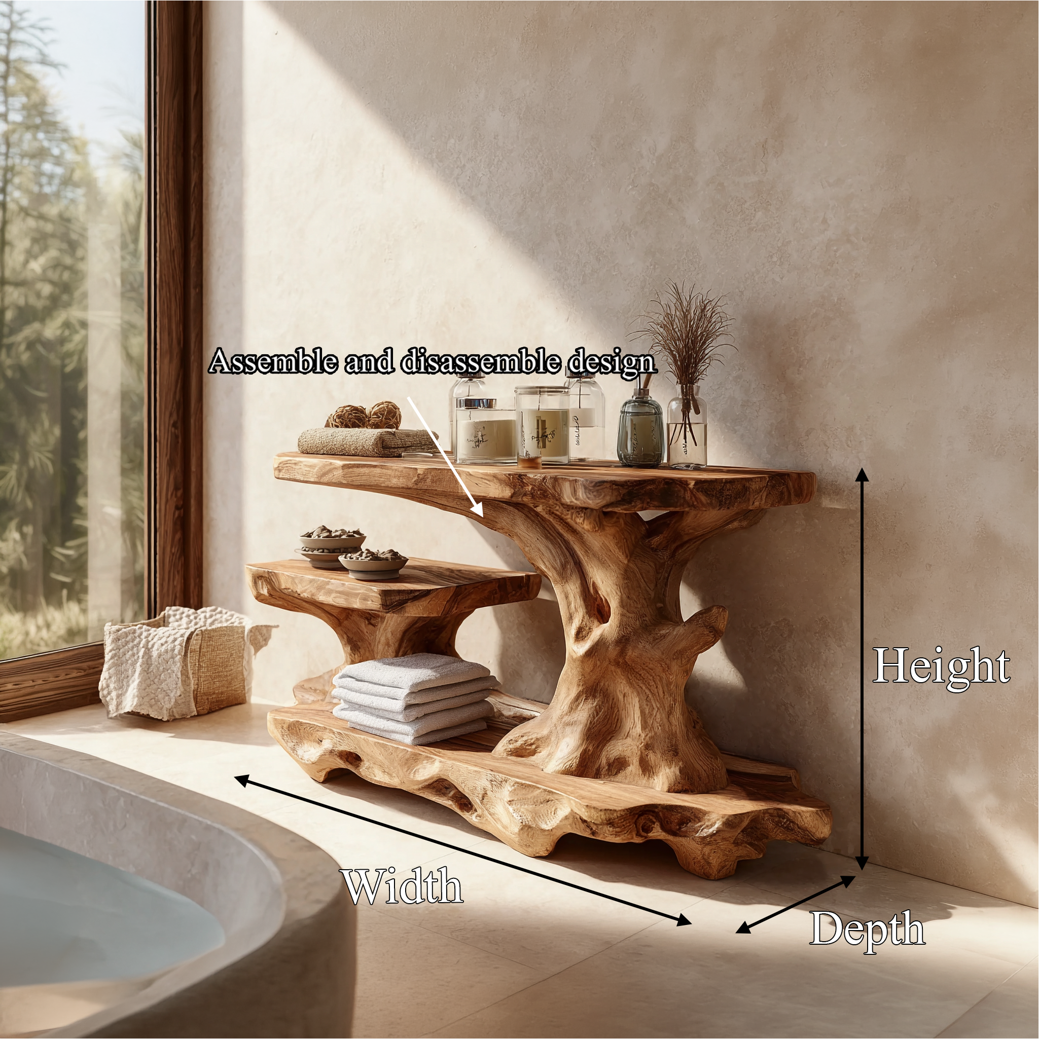 Artistic Tree Shelf With Multi Level Bathroom Storage