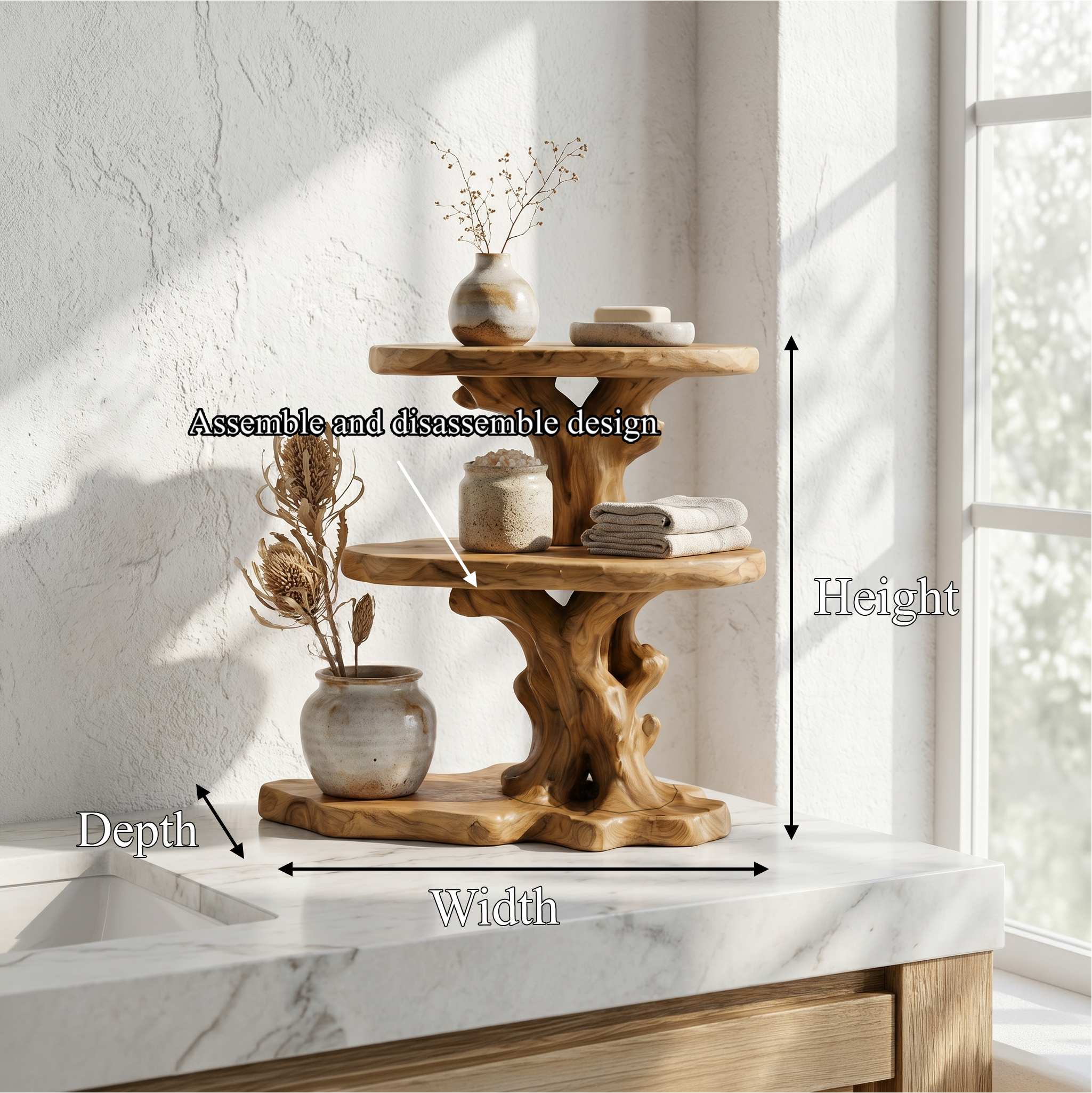 Farmhouse Bathroom Shelf With Tiered Display Storage For Bathroom