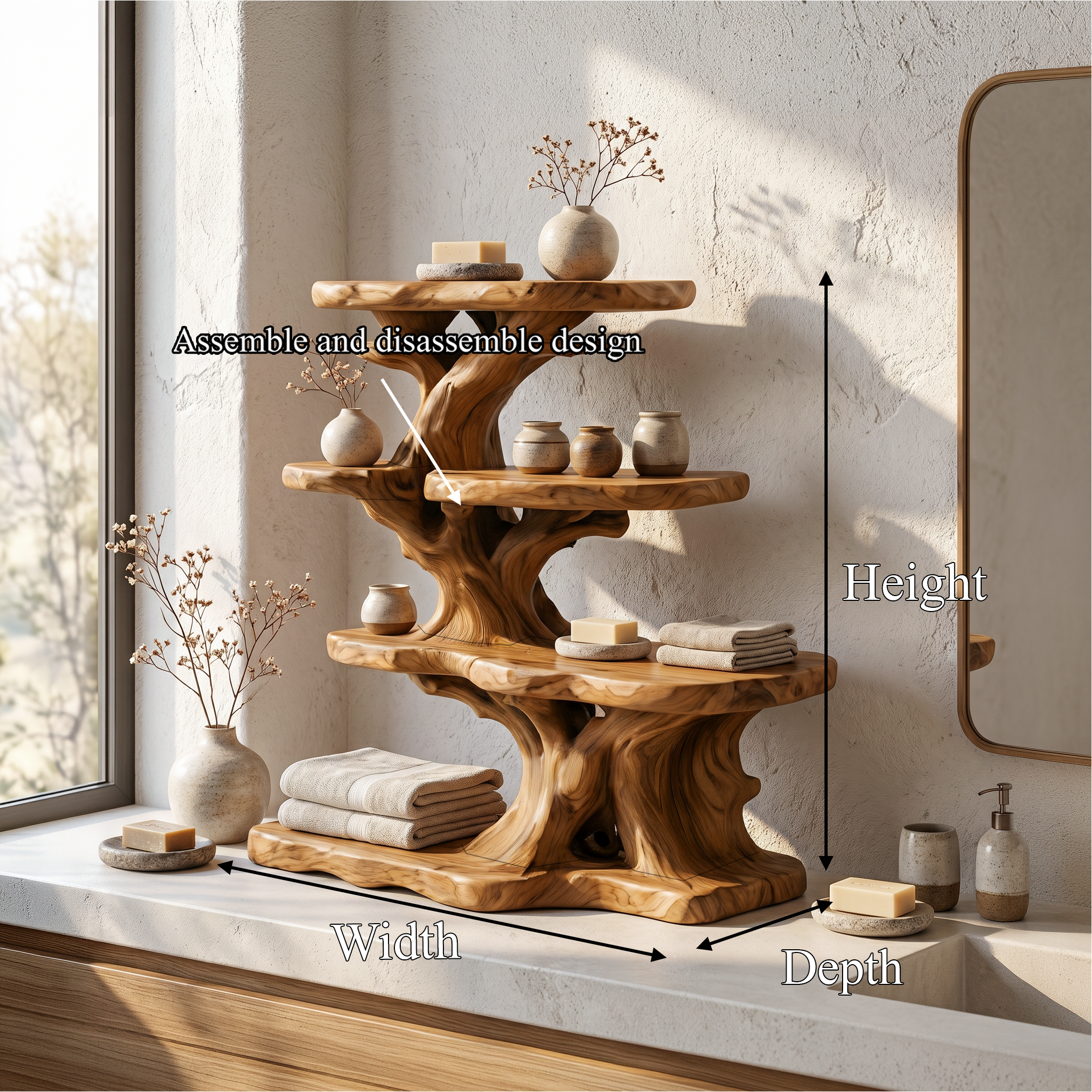 Rustic Bathroom Organizer With Tiered Display Shelves