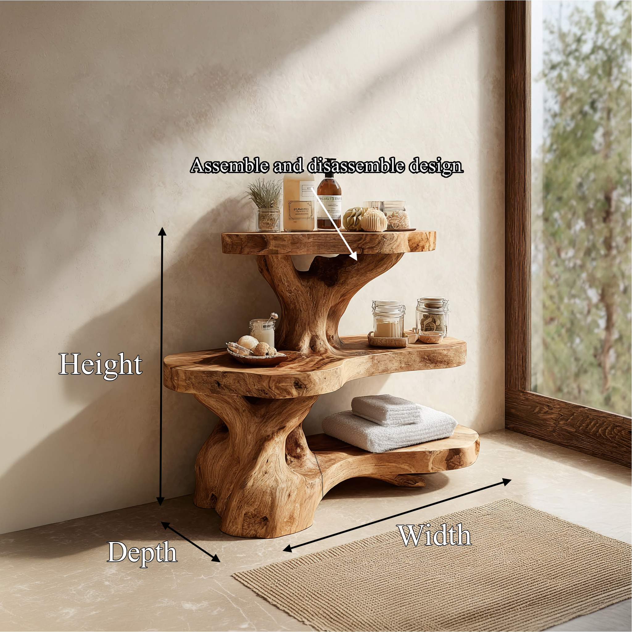 Nature Inspired Bathroom Shelf With Tree Branch Storage For Bathroom