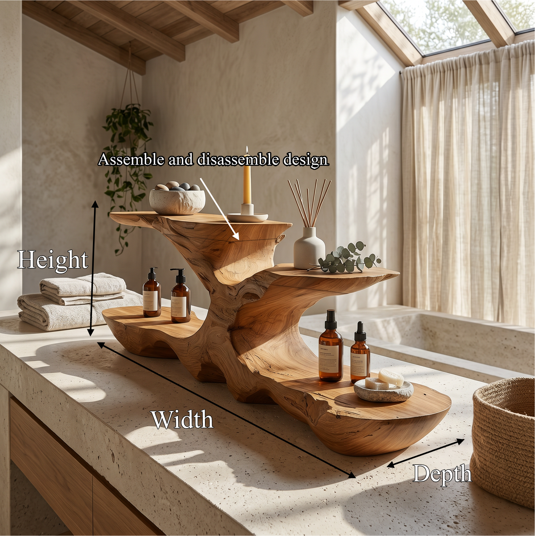 Organic Bathroom Counter Organizer With Sculptural Tiered Shelves