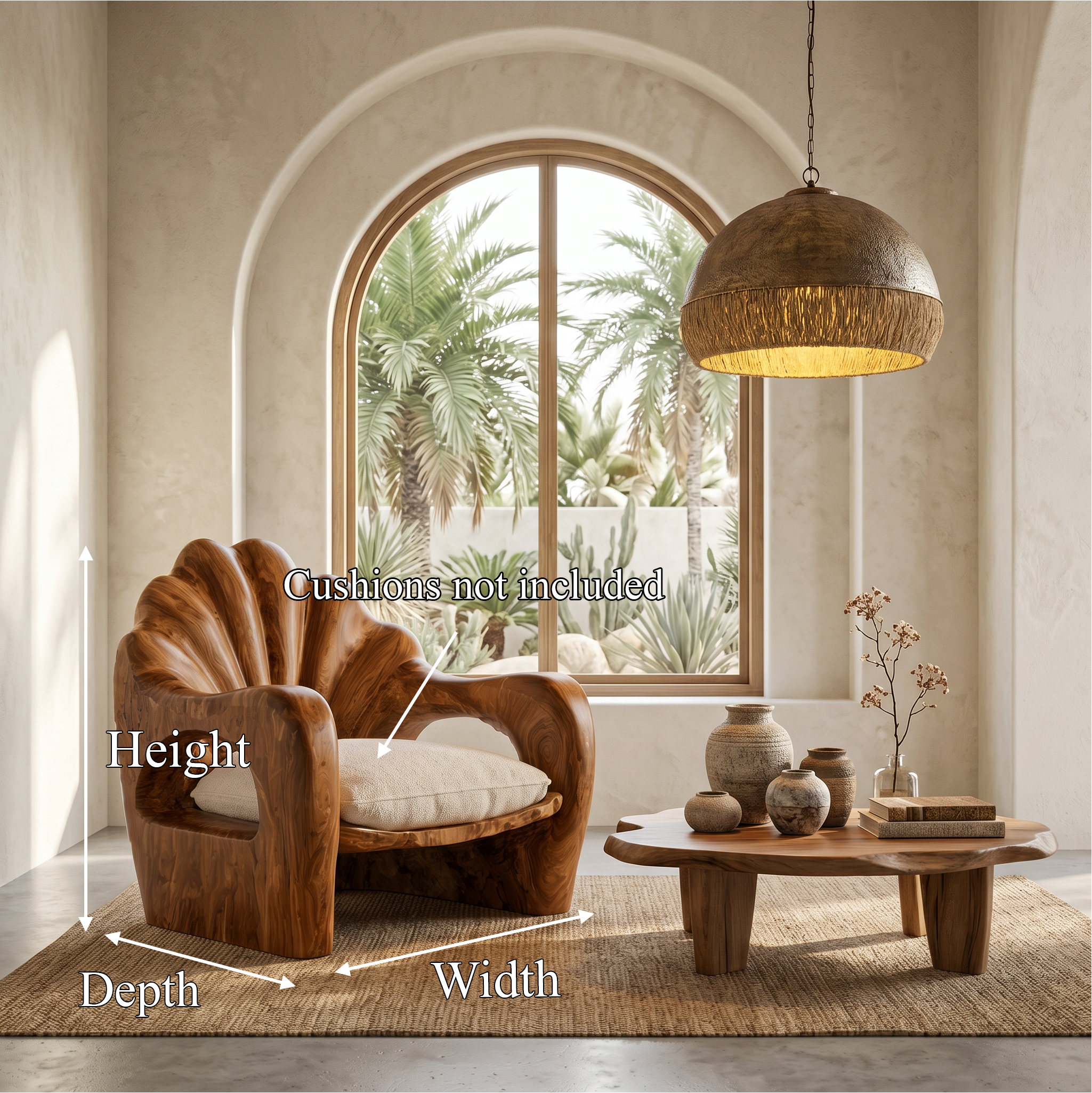 Rustic Armchair With Sculptural Solid Wood Frame For Living Room