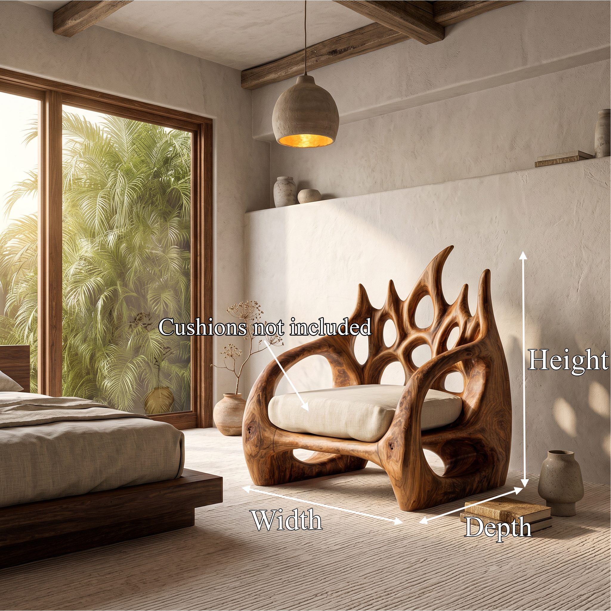 Contemporary Armchair With Organic Wood Silhouette For Living Room Decor
