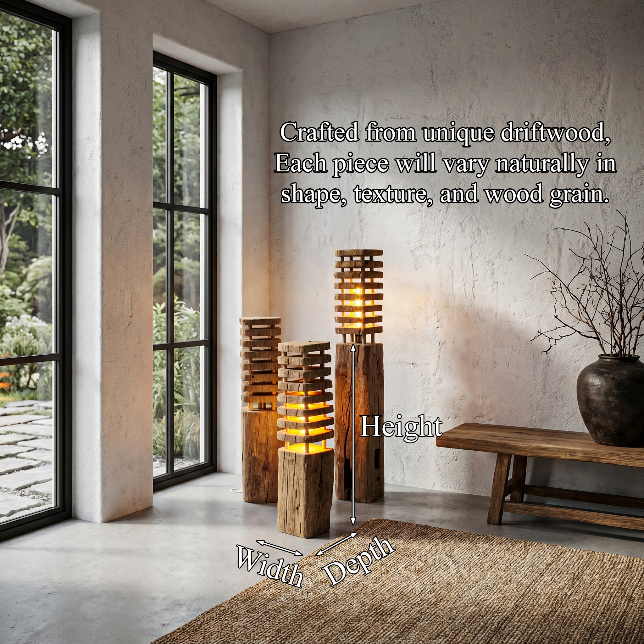 Rustic Wooden Floor Lamp With Sculptural Log Base For Living Room And Bedroom
