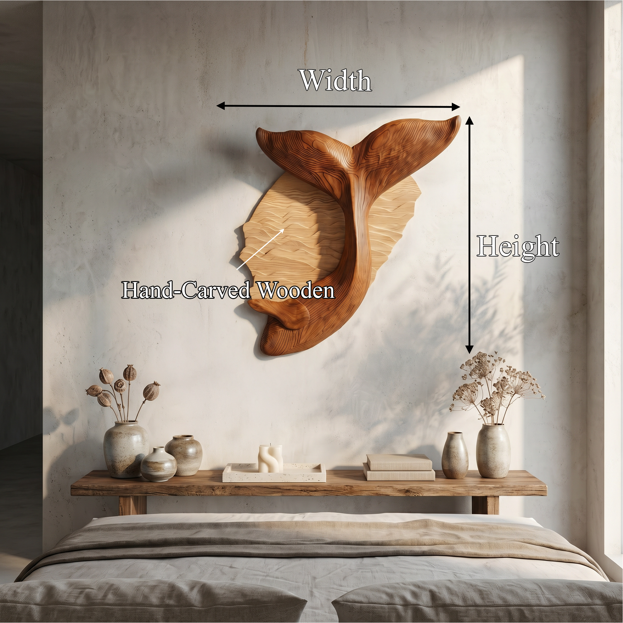 Organic Whale Tail Wooden Wall Art For Bedroom And Living Room