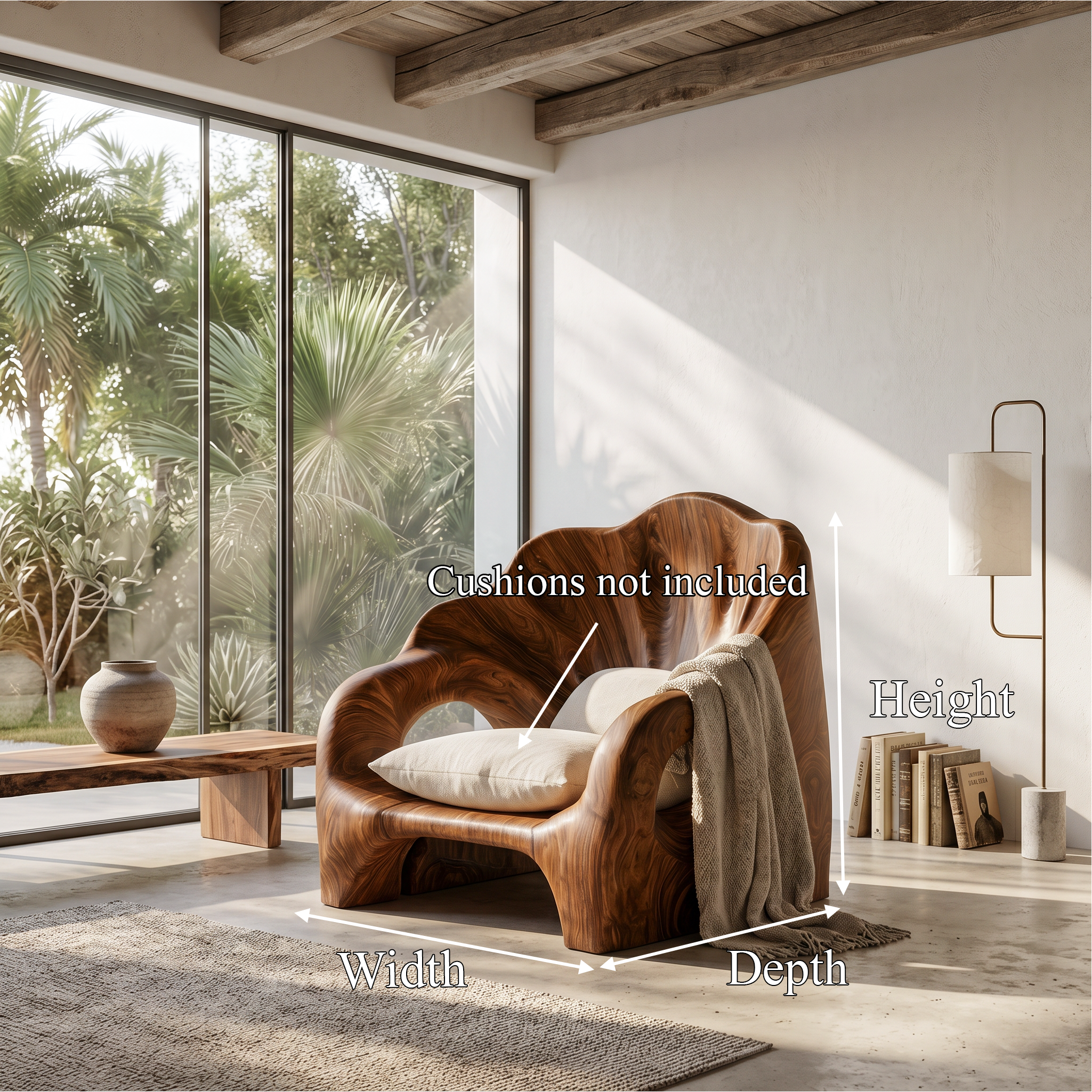 Organic Accent Chair With Artistic Wood Frame For Living Room