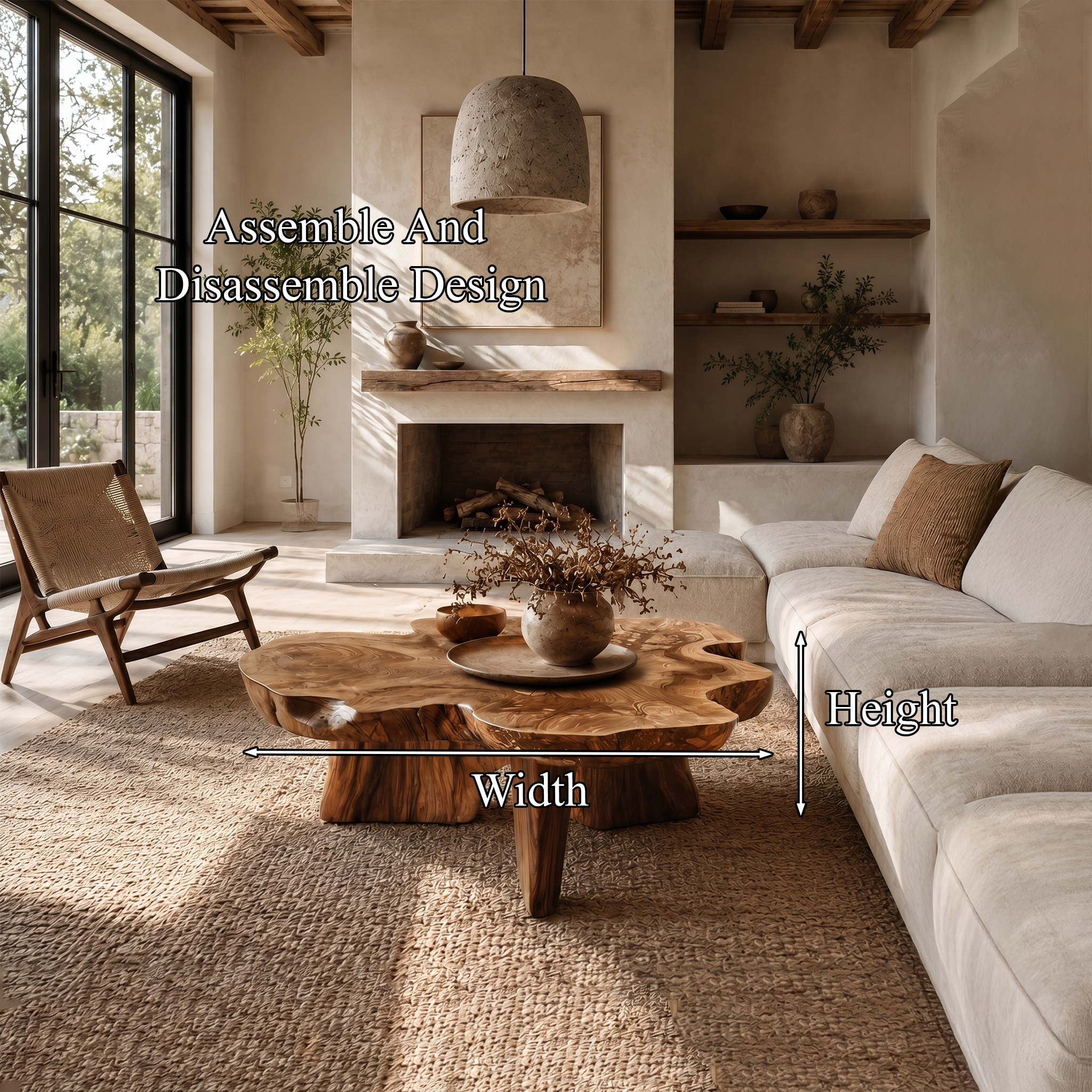 Organic Coffee Table Sculptural Wood Base For Living Room