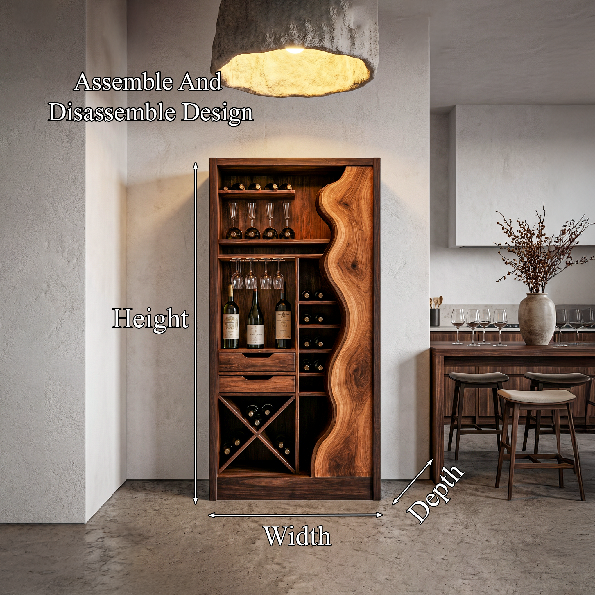 Farmhouse Wine Cabinet With Built In Bottle Storage And Display Niches