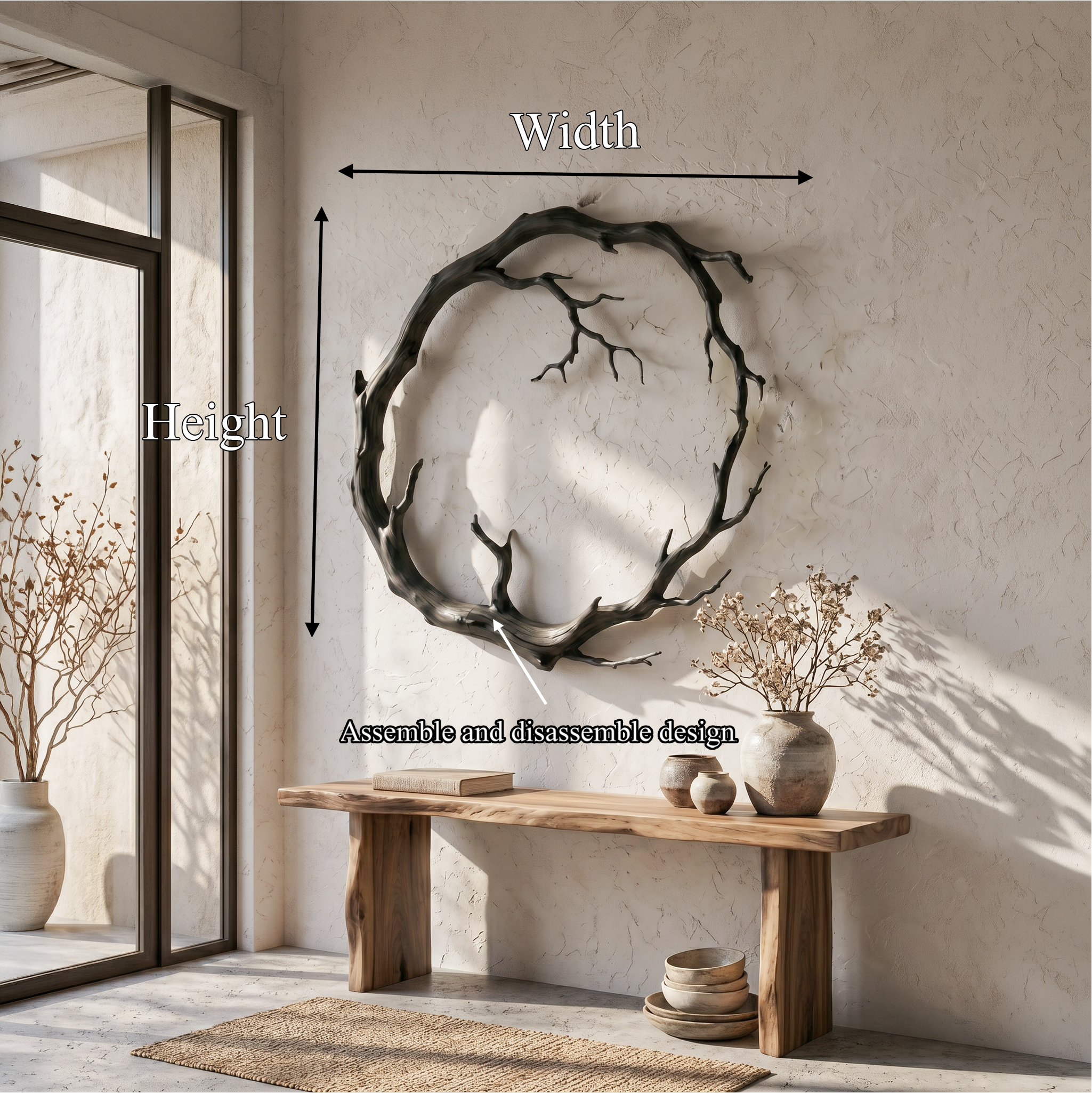 Organic Modern Wall Decor Sculptural Tree Branch Circle For Living Room