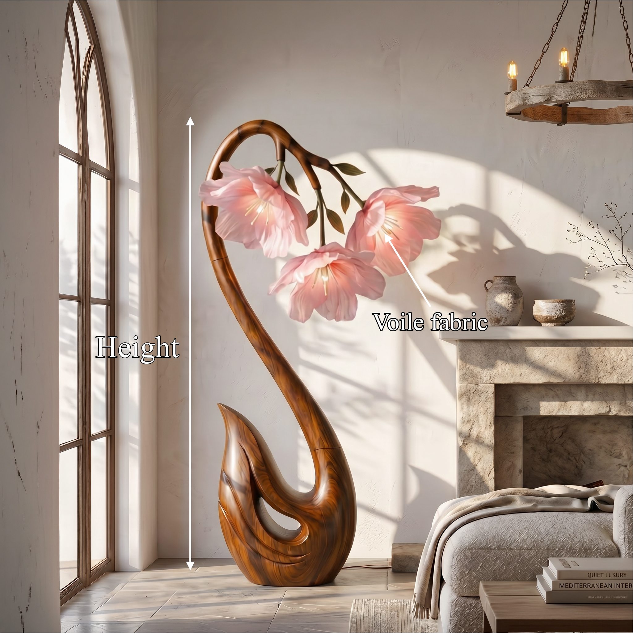 Sculptural Flower Floor Lamp Organic Wood Design For Living Room