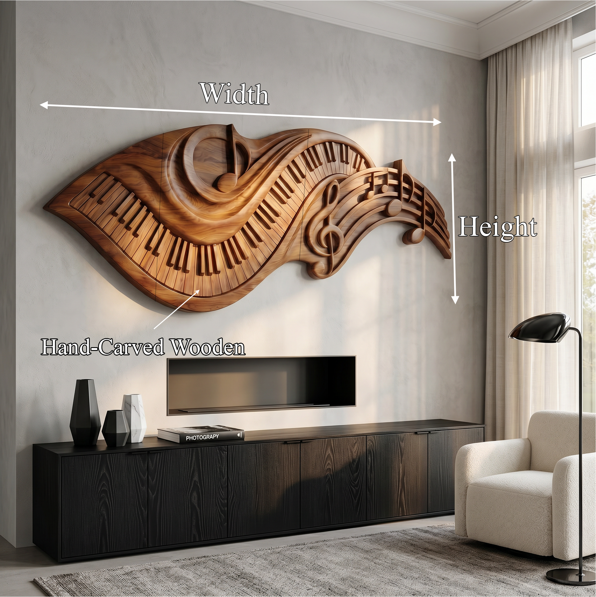 Flowing Piano Keys Wooden Wall Art For Living Room