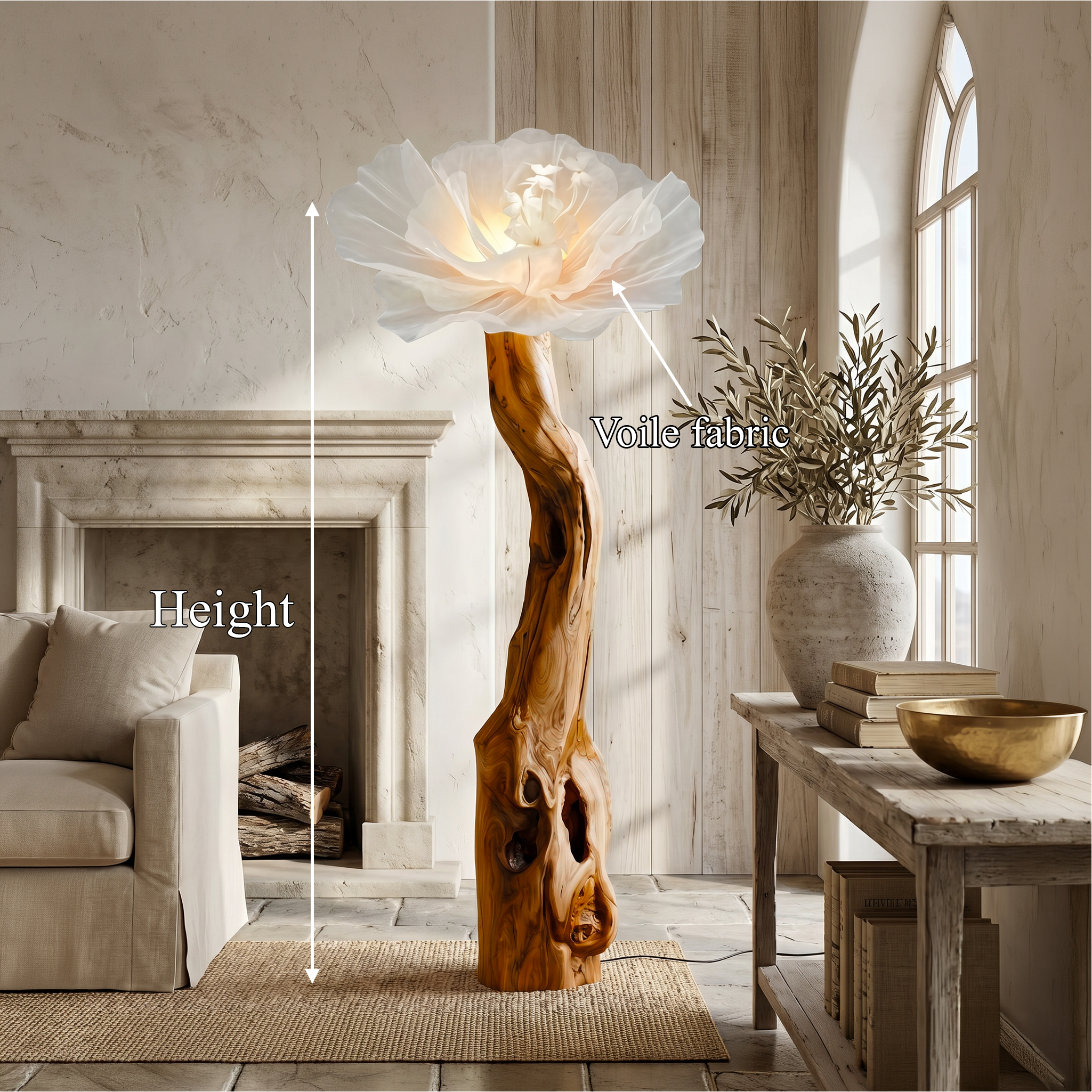 Organic Modern Floor Lamp Handcrafted Flower Sculpture For Living Room