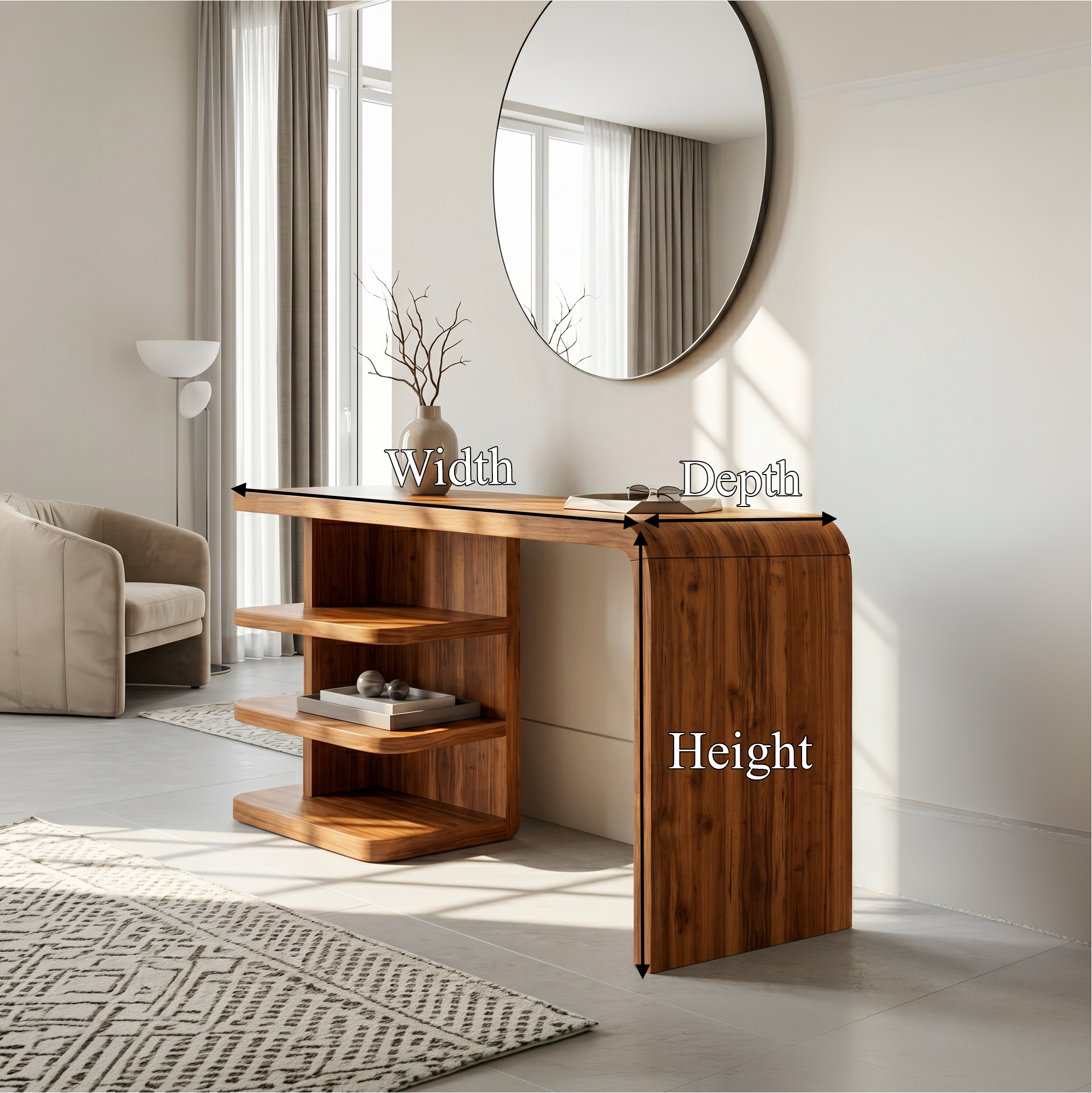 Modern Dressing Table With Integrated Side Storage For Bedroom