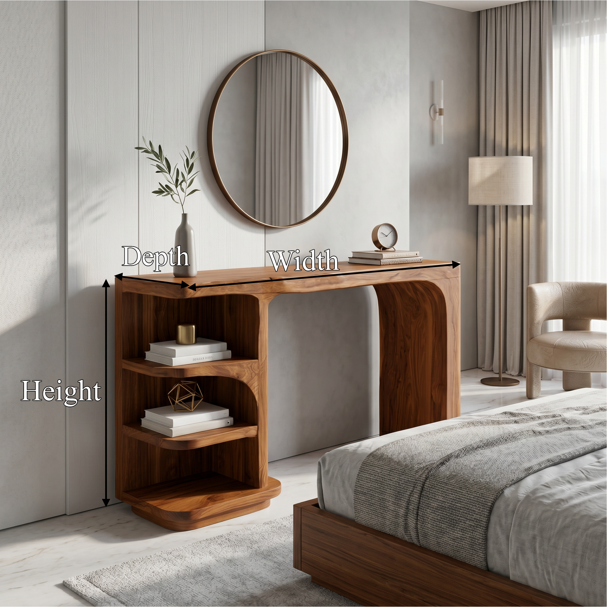 Contemporary Dressing Table With Waterfall Wood Structure For Bedroom