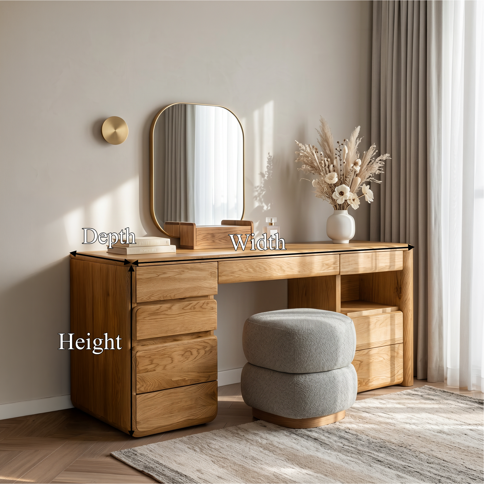Scandinavian Dressing Table With Storage Cabinet For Bedroom And Dressing Room