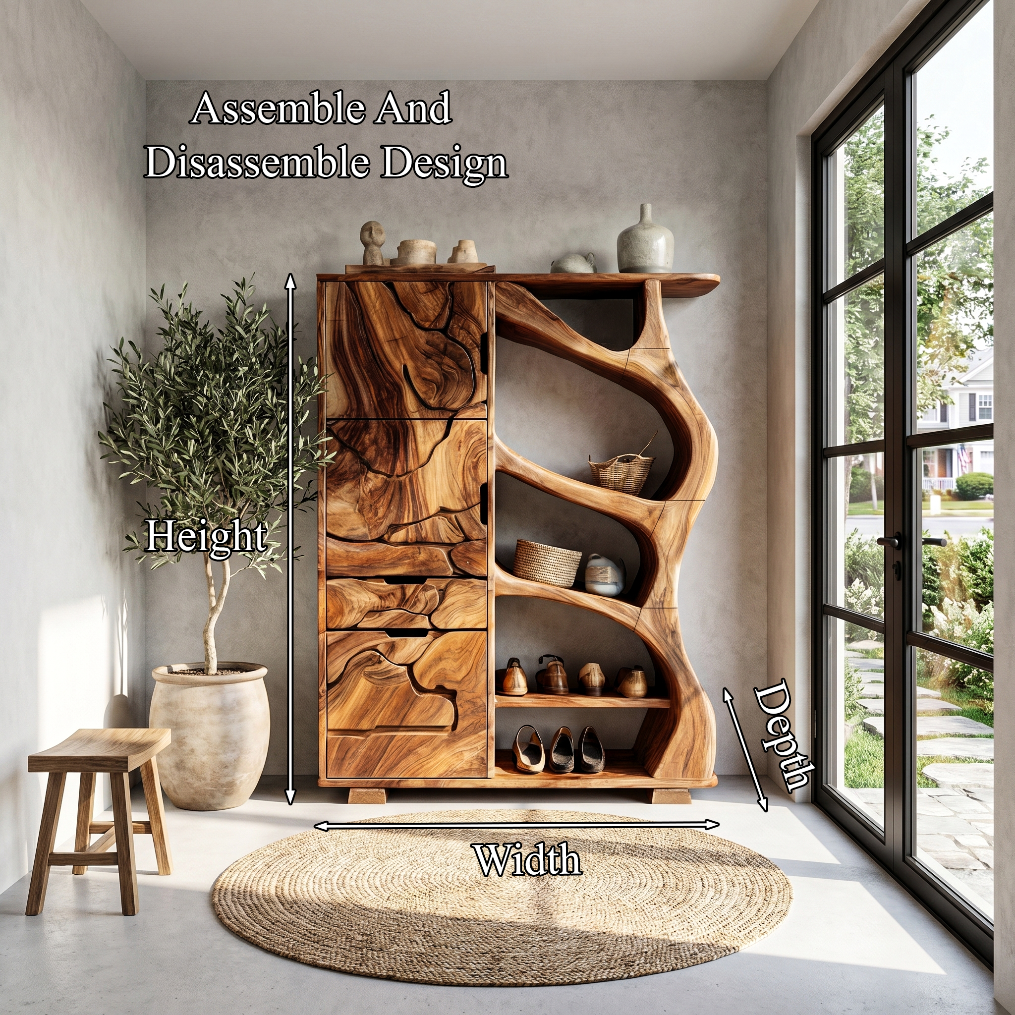 Nature Inspired Entryway Cabinet Organic Storage Design