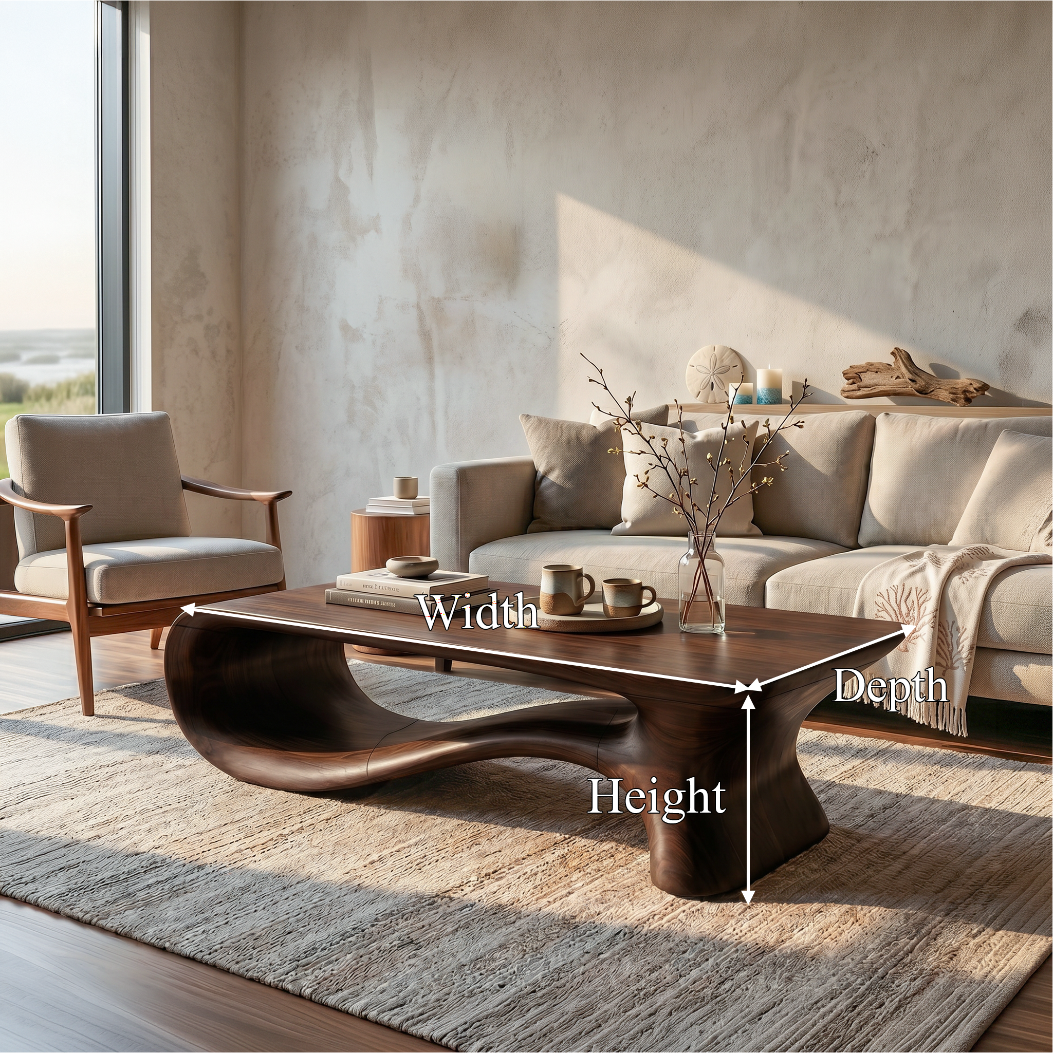Modern Coffee Table With Flowing Organic Silhouette For Living Room