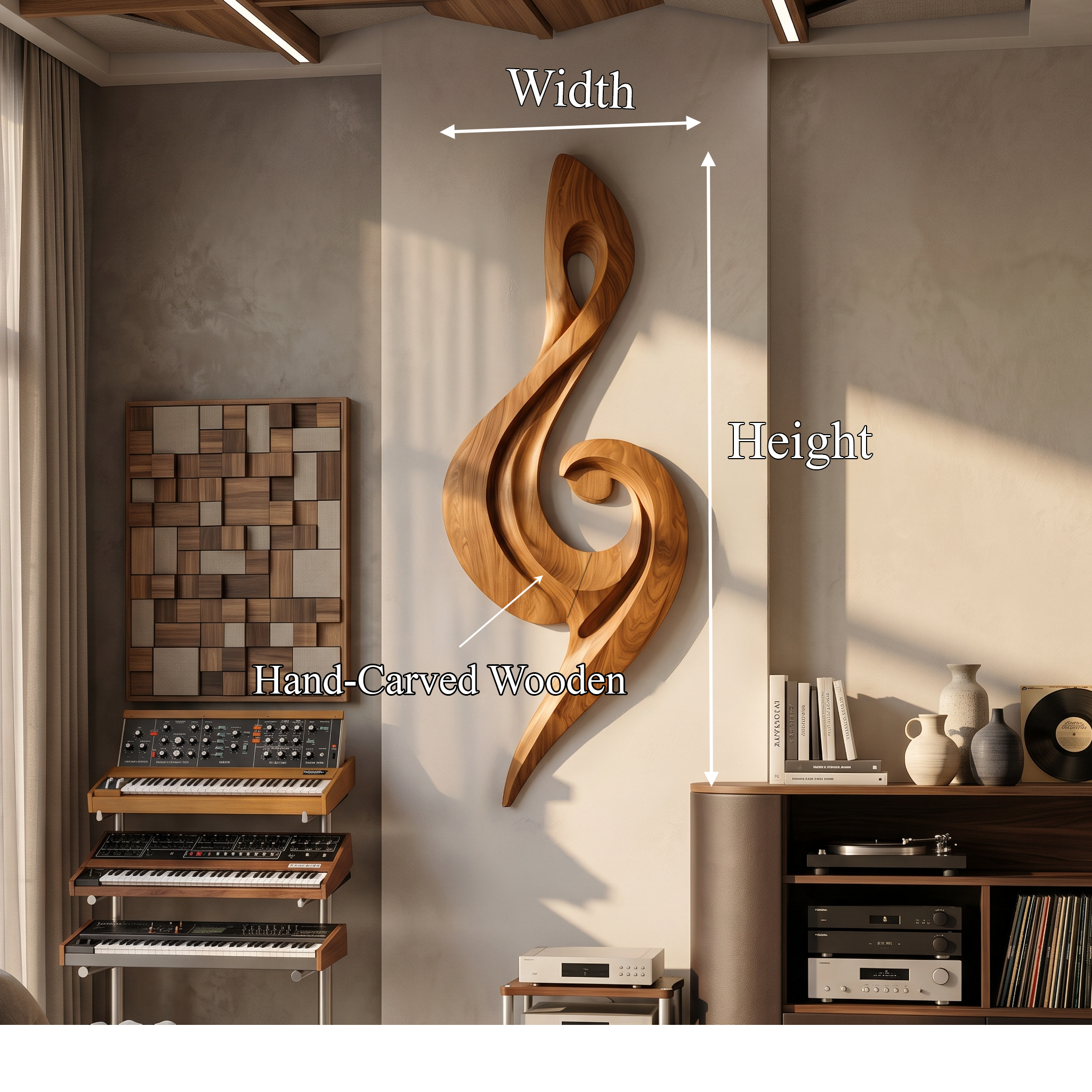 Sculptural Treble Clef Wooden Wall Decor For Living Room