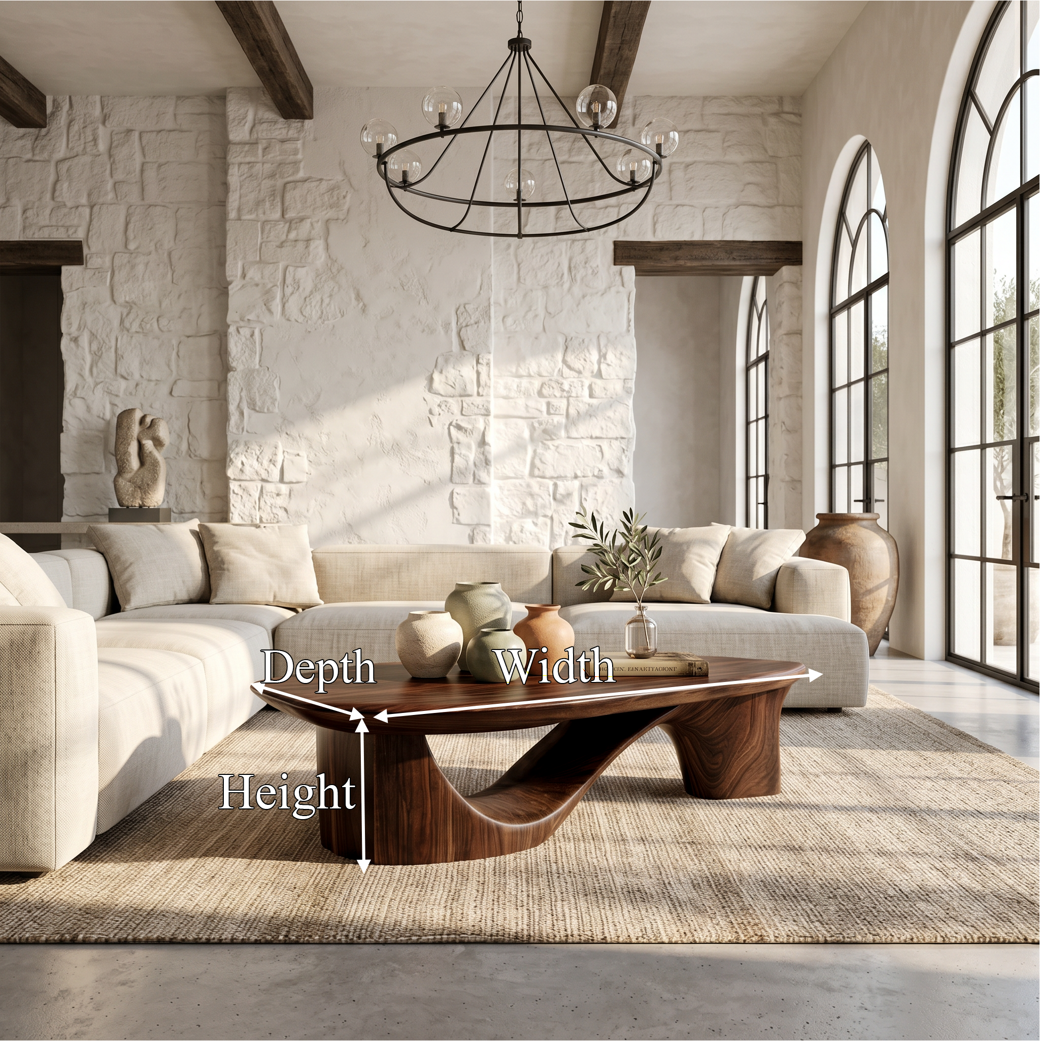 Contemporary Coffee Table With Sculptural Wooden Base For Living Room