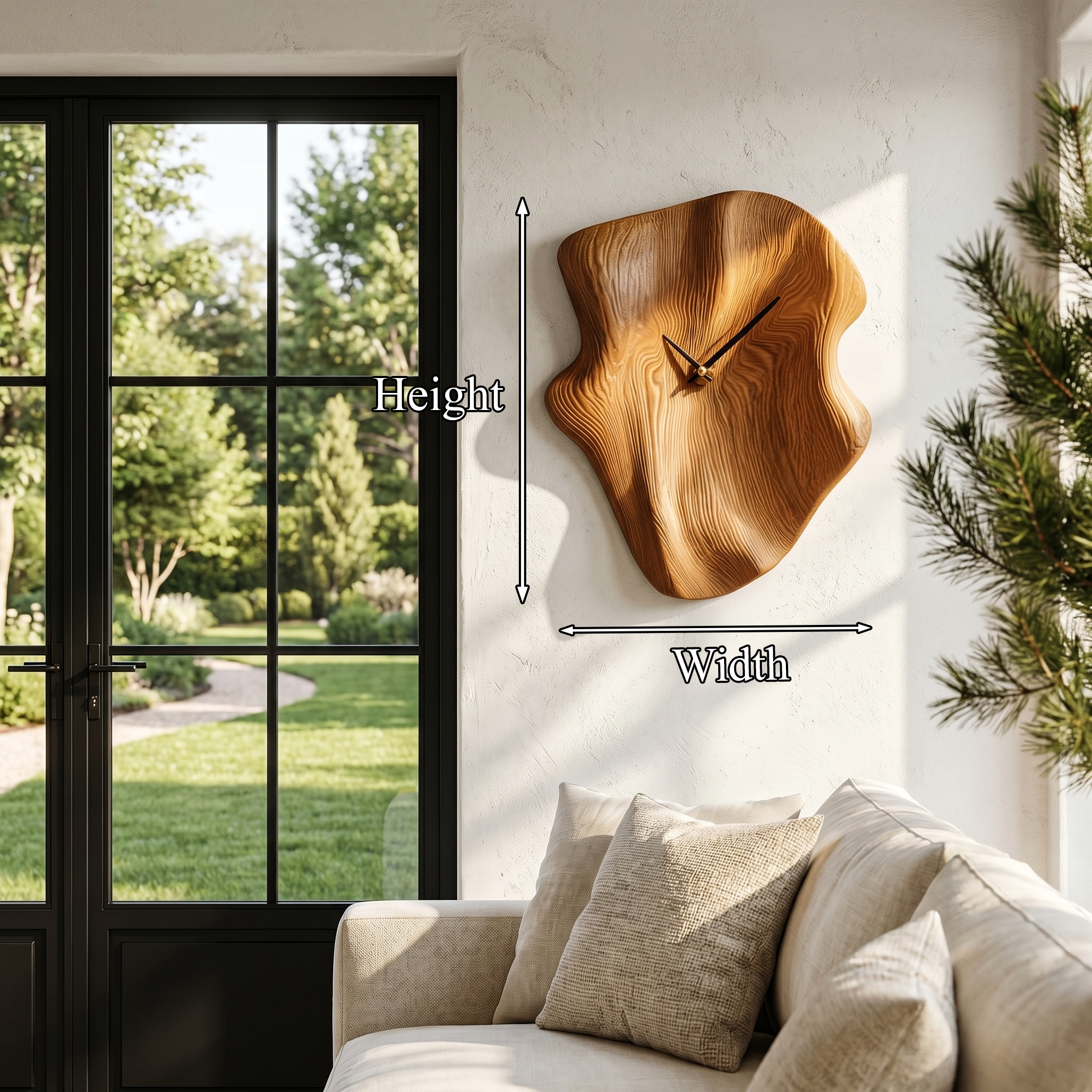 Nature Inspired Wood Wall Clock With Artistic Live Edge Form For Living Room