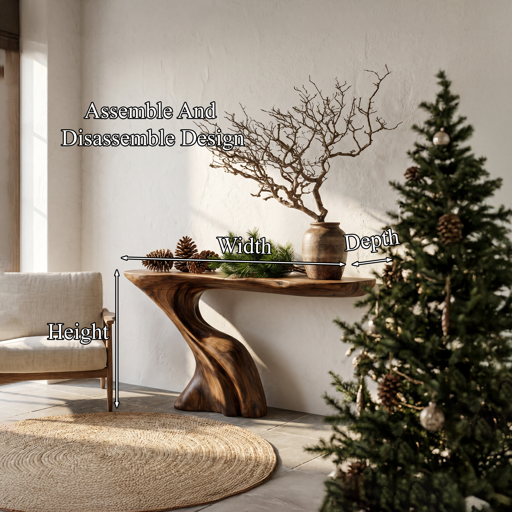 Nature Inspired Console Table With Artistic Tree Structure For Living Room
