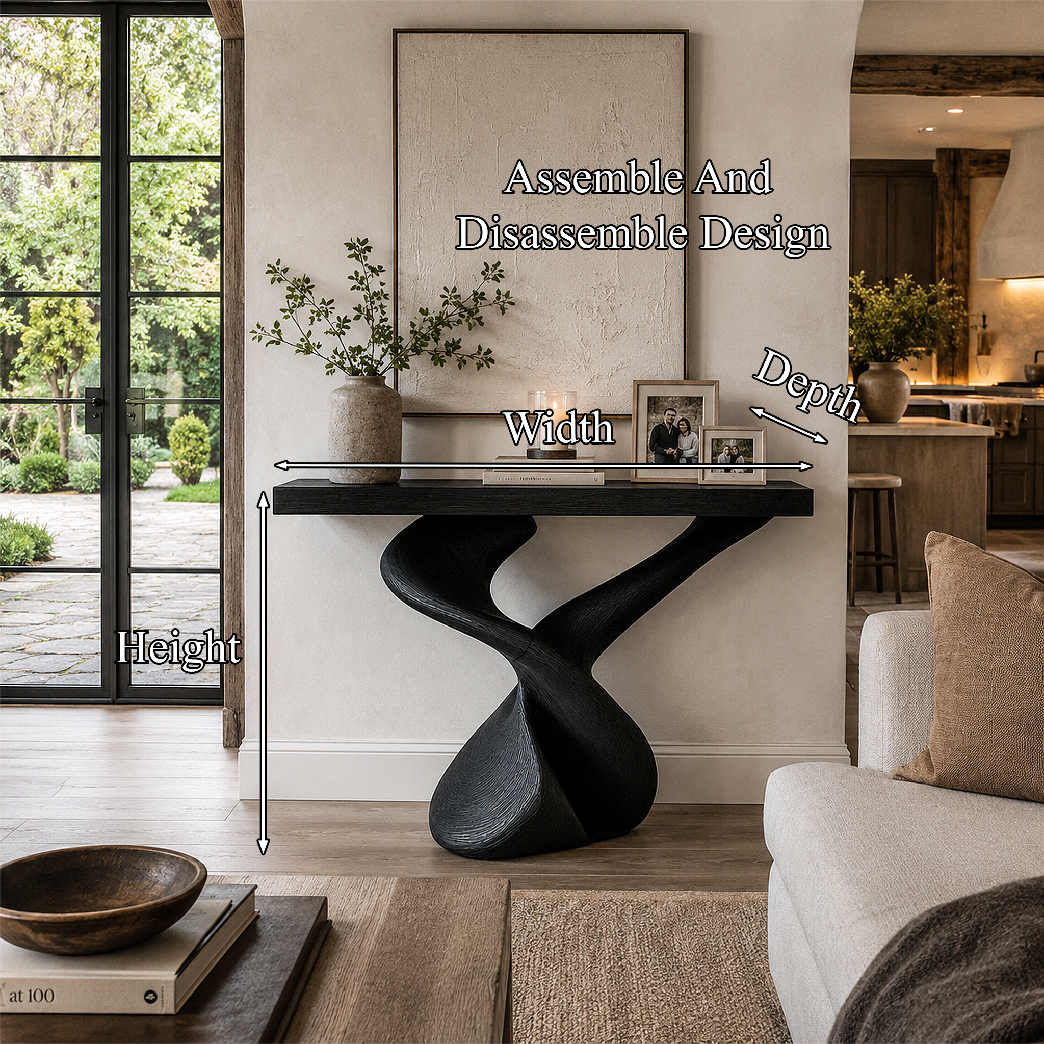 Organic Sculptural Console Table With Artistic Curved Base For Entryway
