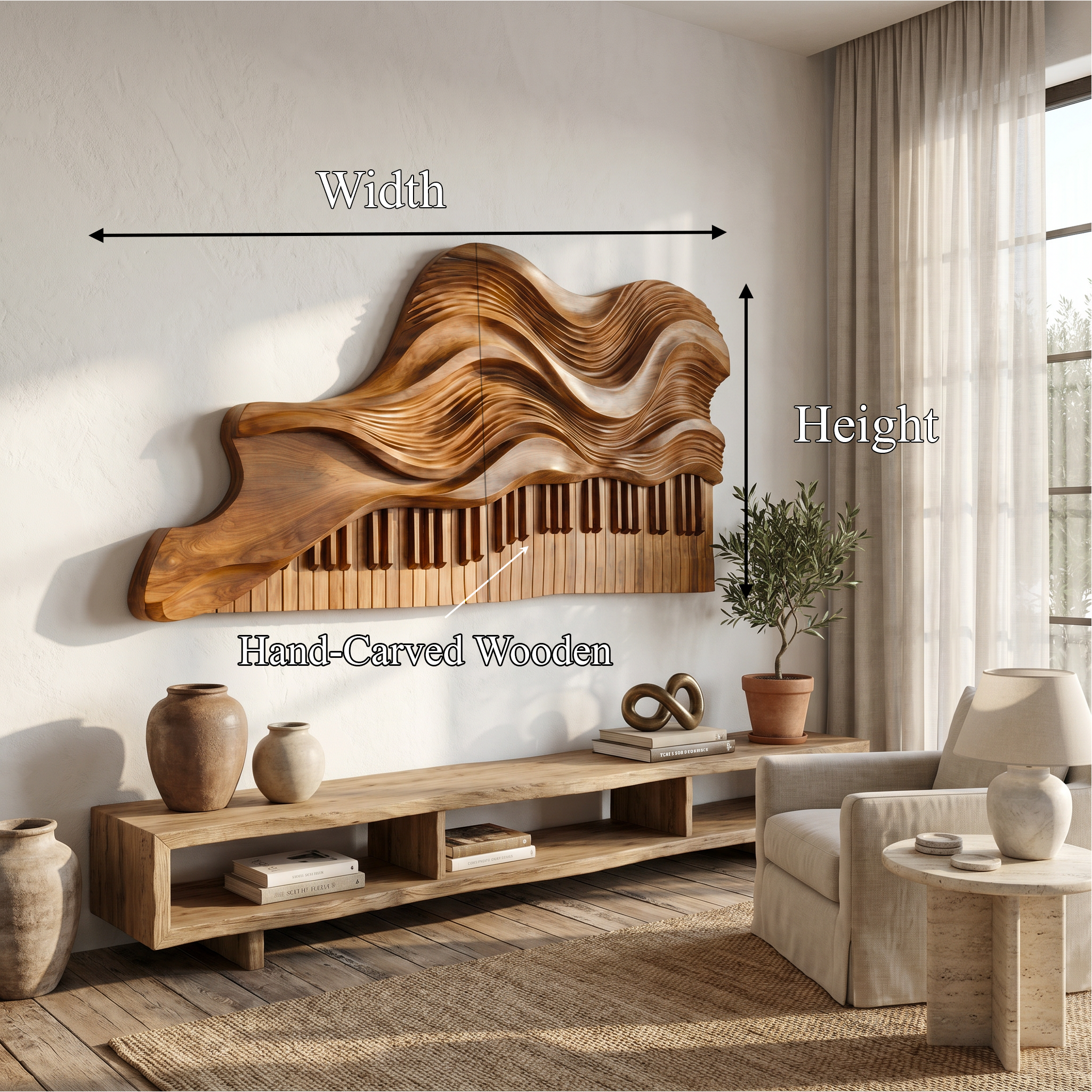 Abstract Piano Wave Wooden Wall Sculpture For Living Room