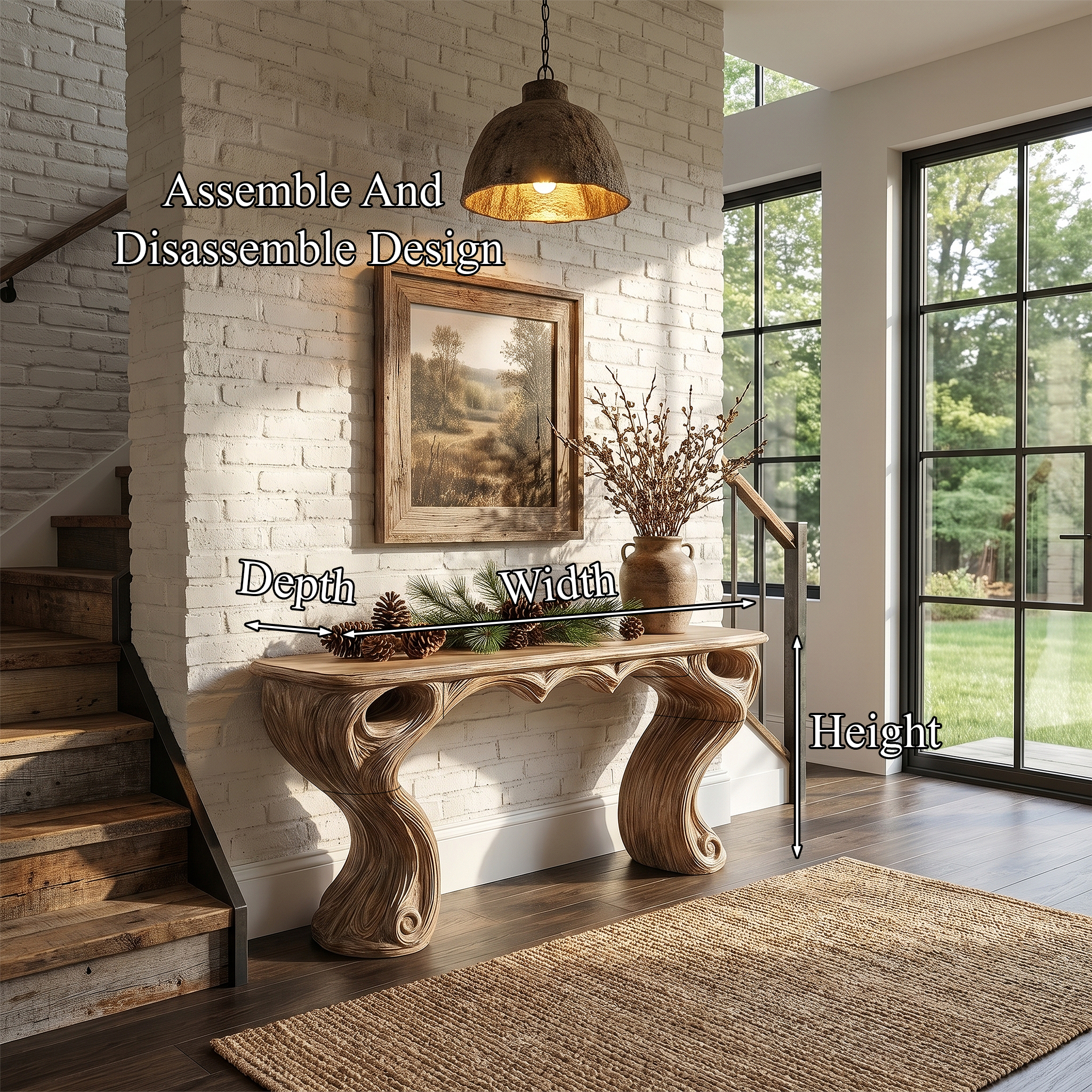 Organic Console Table With Hidden Drawers For Entryway Living Room And Hallway