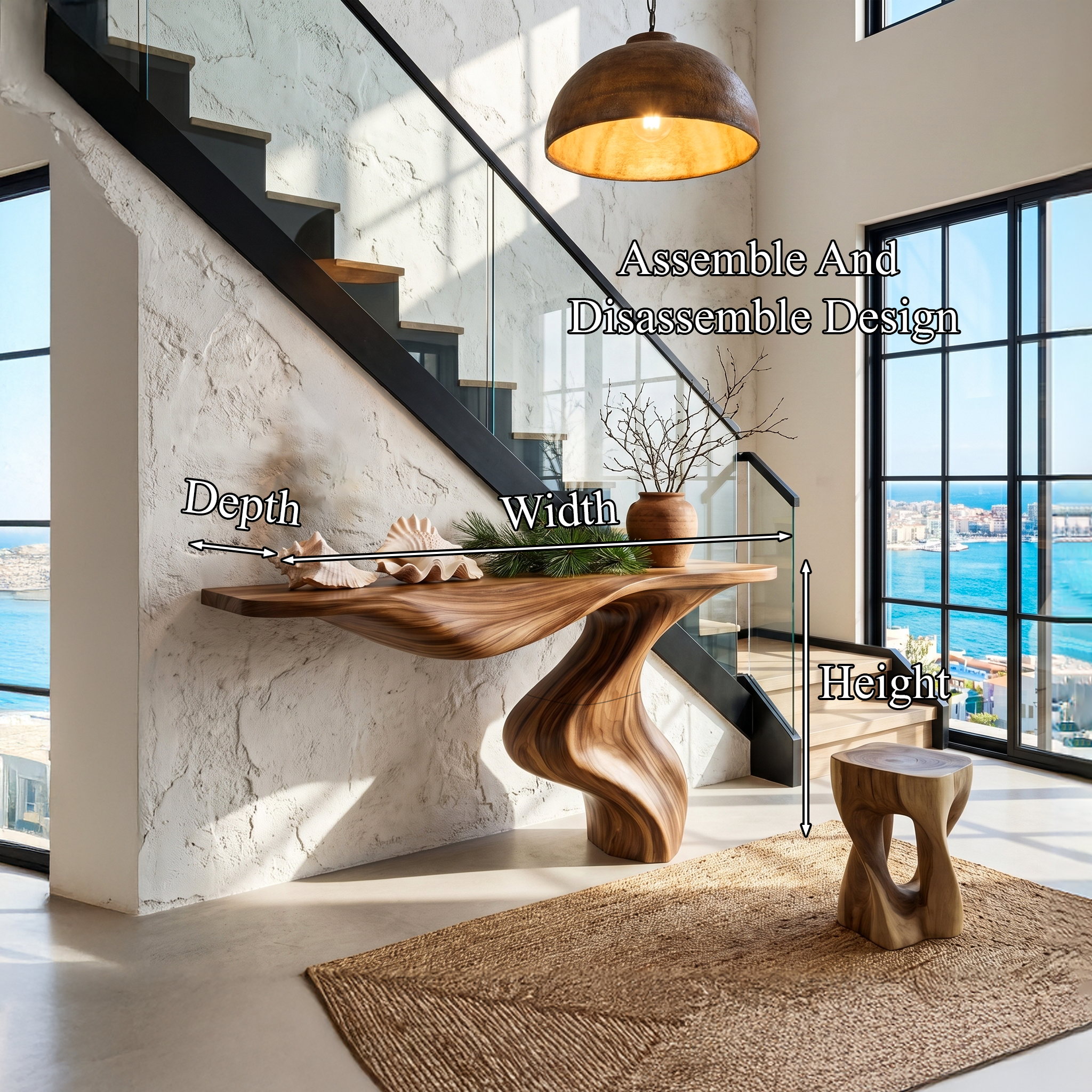 Modern Console Table With Statement Sculptural Base For Living Room