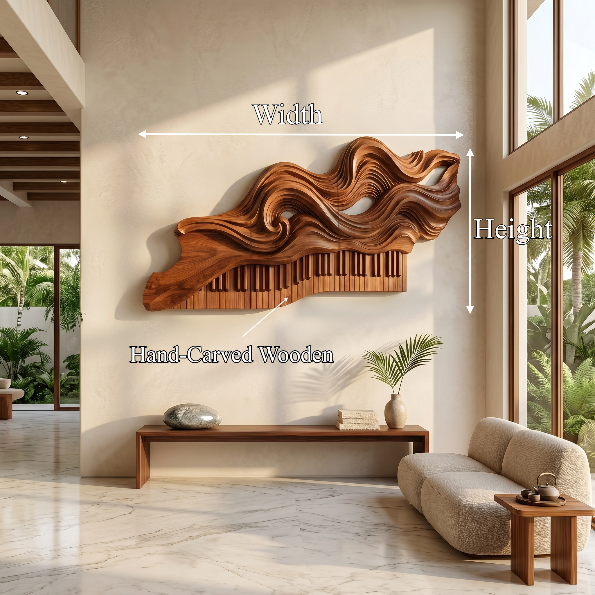 Organic Flowing Piano Melody Wooden Wall Art For Living Room