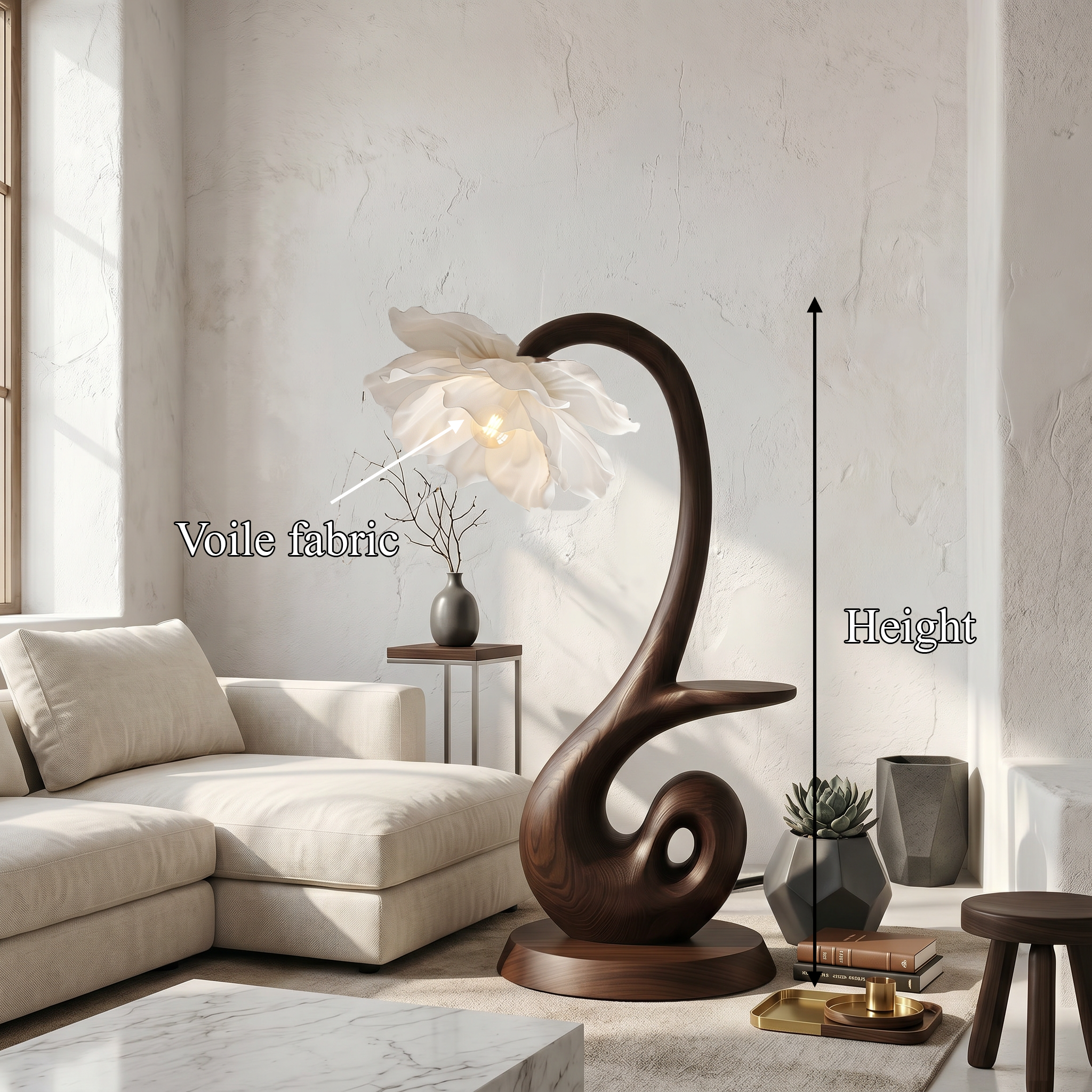 Nature Inspired Floor Lamp With Blooming Flower Shade And Display Shelf For Reading Nook