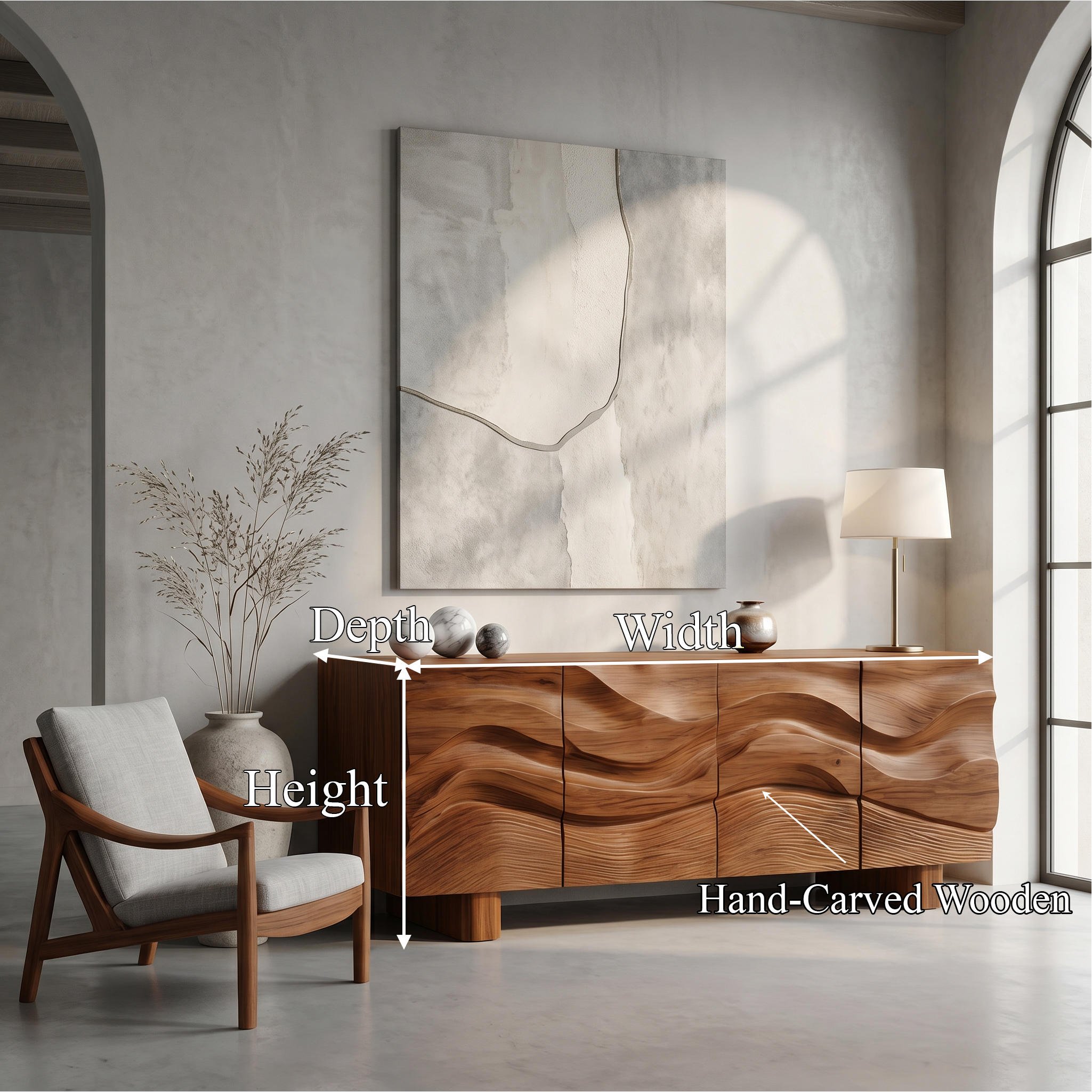 Modern Organic Sideboard With Wave Front Wood Doors For Living Room