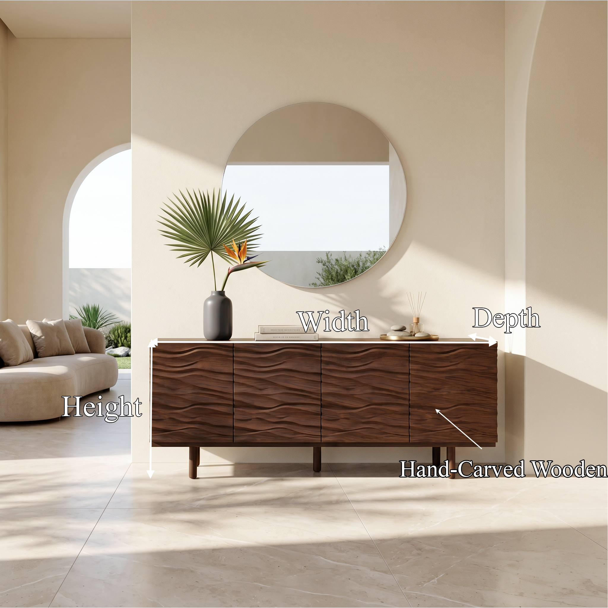 Modern Minimalist Sideboard With Textured Wood Doors For Living Room