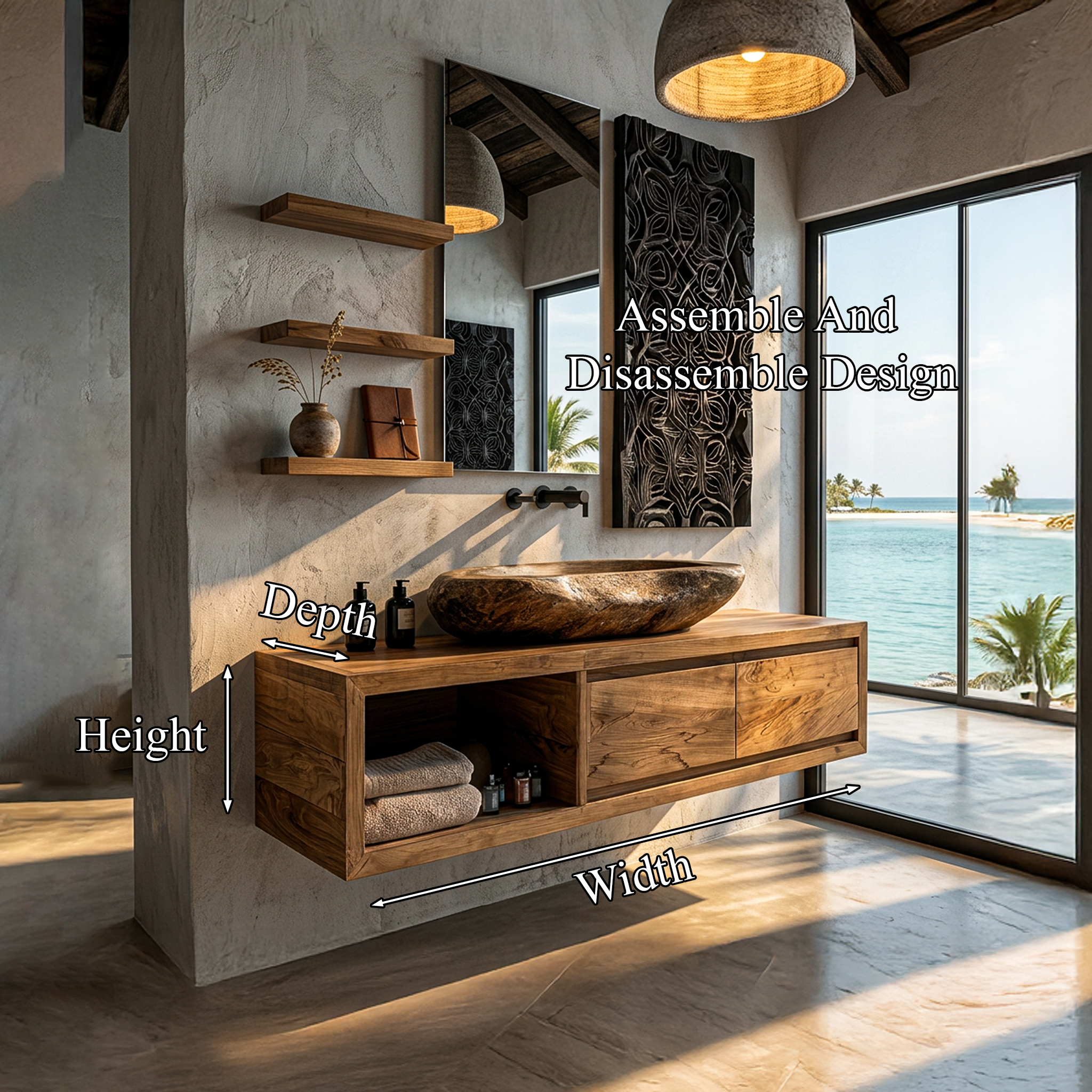 Organic Modern Floating Bathroom Vanity With Open Storage