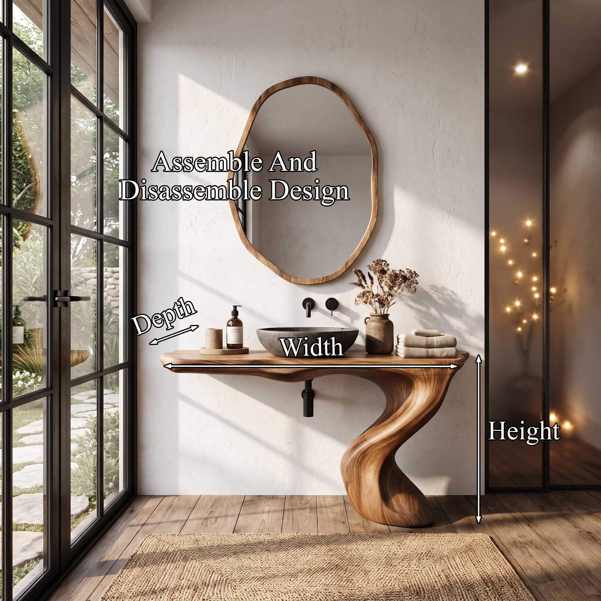 Organic Modern Bathroom Vanity With Tree Root Inspired Design For Powder Room