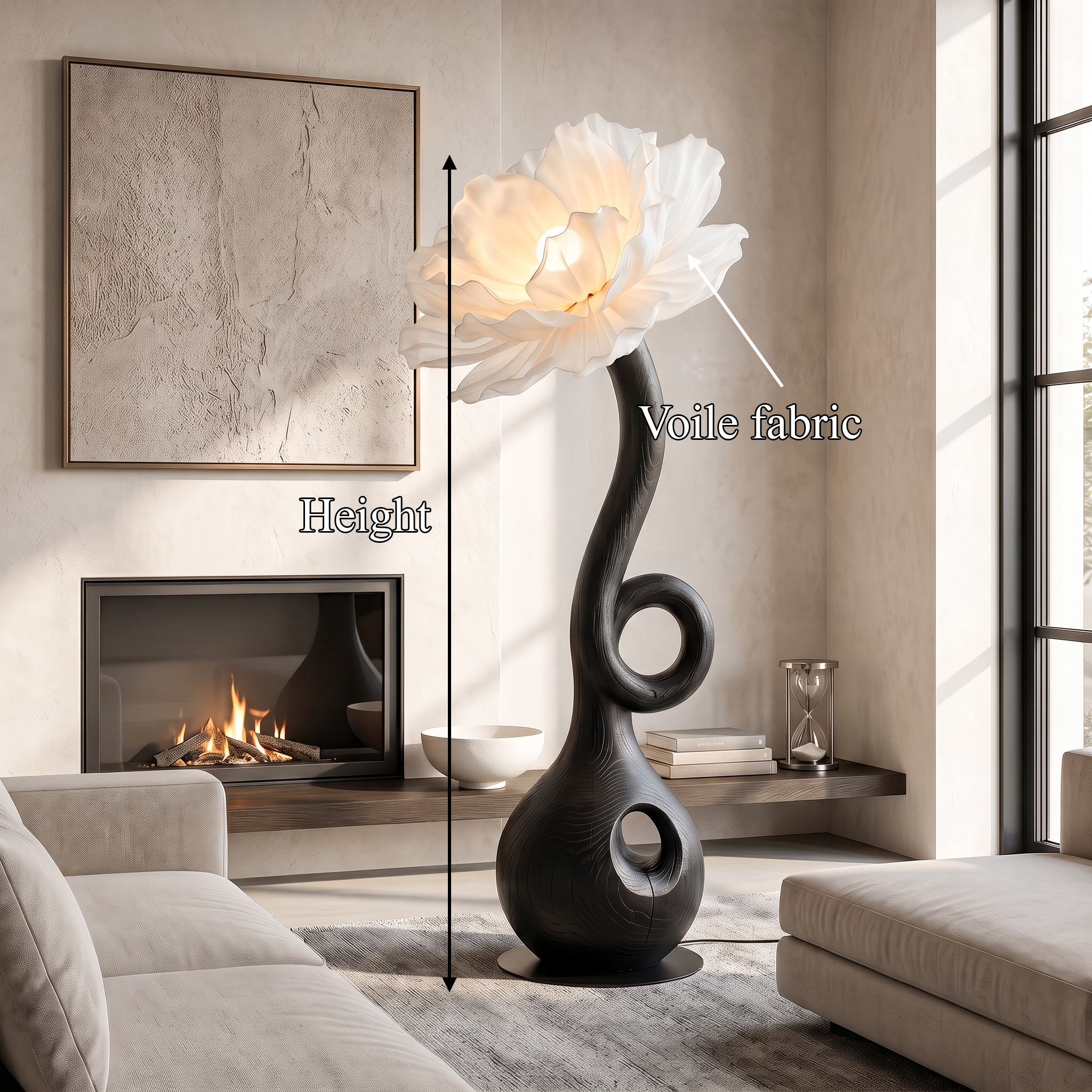 Sculptural Floor Lamp With Floral Accent Design For Bedroom And Reading Room