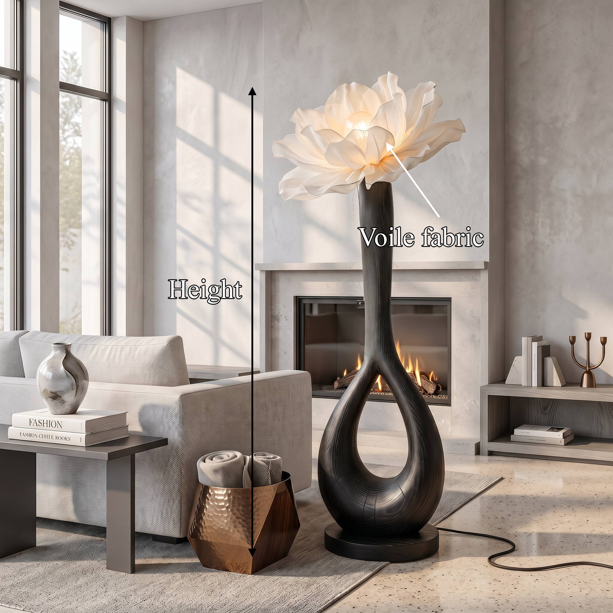 Handcrafted Floor Lamp With Blooming Flower Sculpture For Living Room