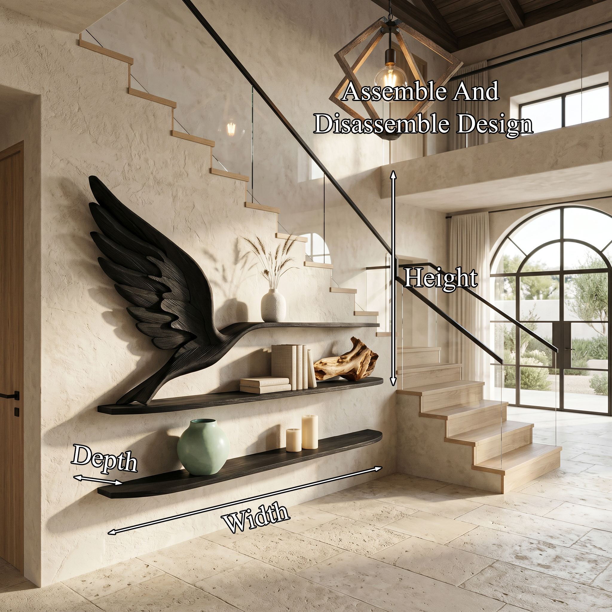 Handcrafted Eagle Wing Floating Shelf With Wooden Display Shelves For Living Room
