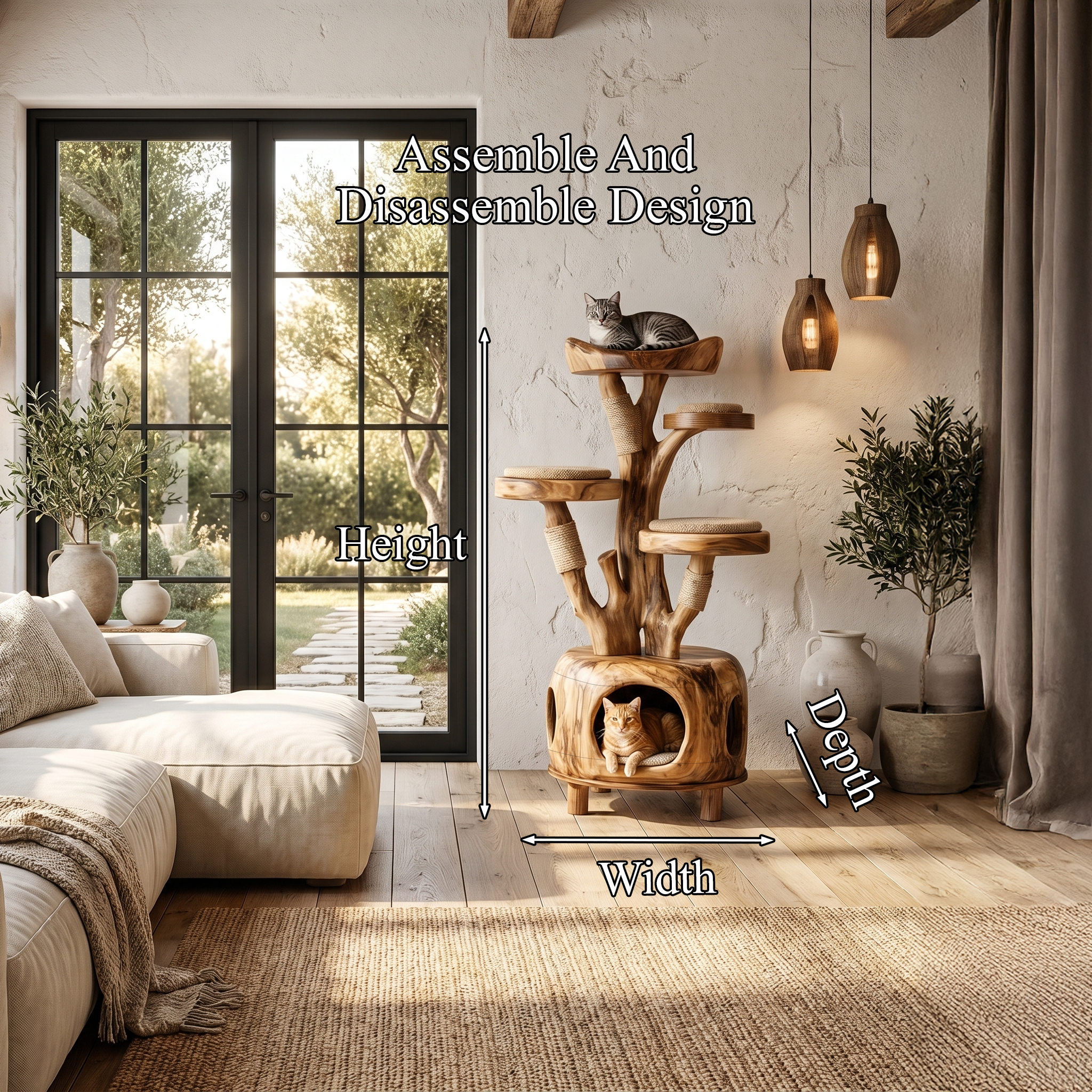 Nature Inspired Cat Tower With Cozy Hideaway Pet Bed For Home
