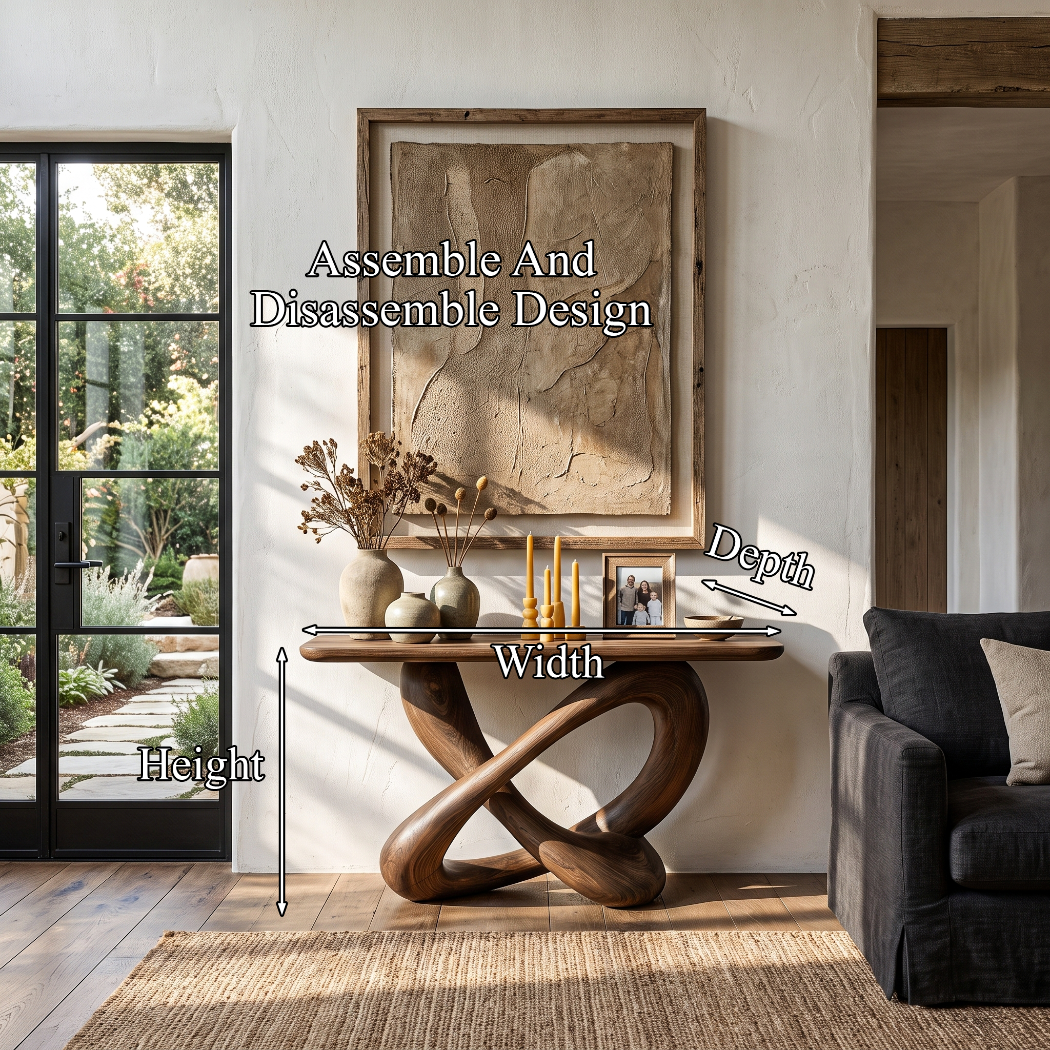 Modern Console Table With Twisted Ribbon Wood Base For Entryway