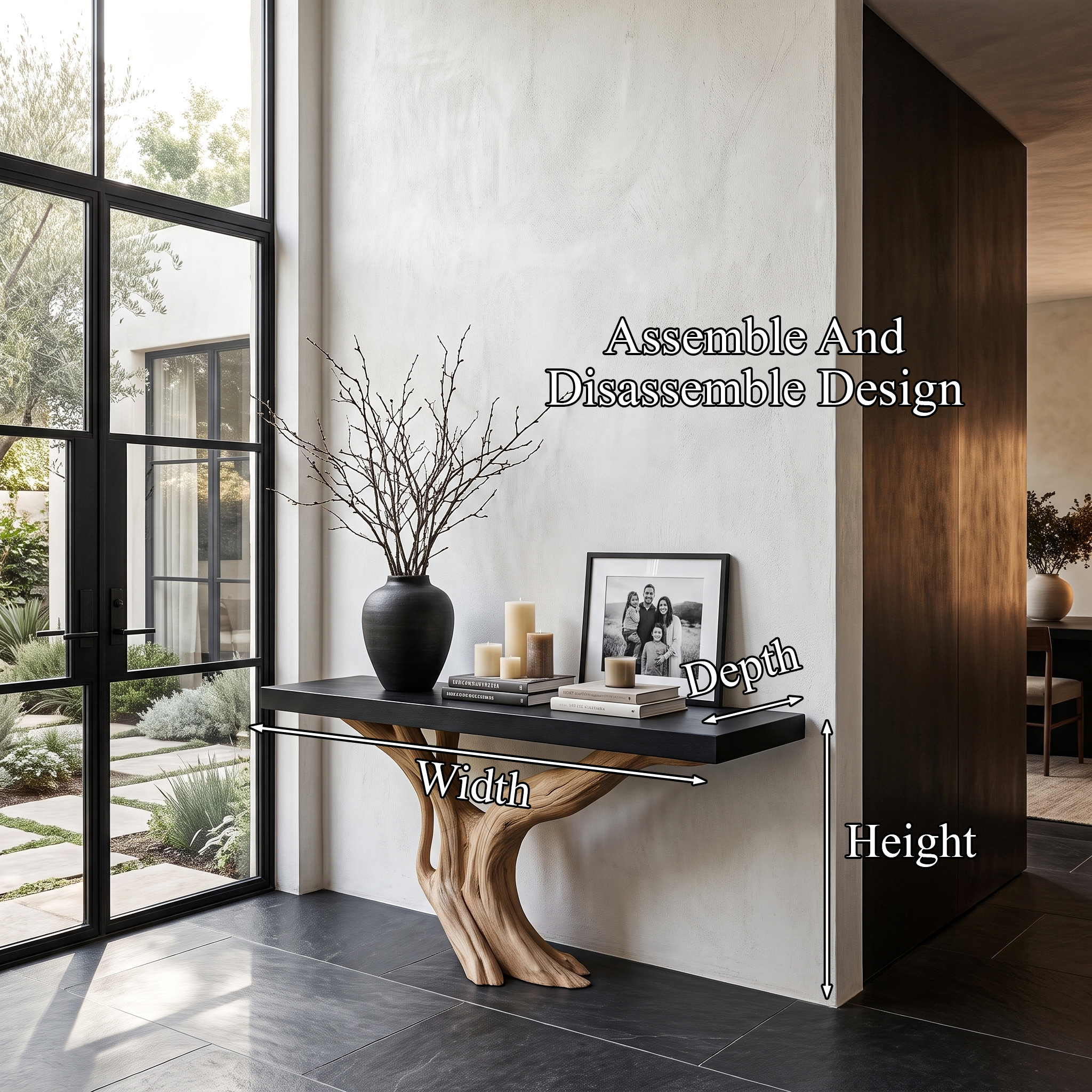 Organic Wall Mounted Console Table With Sculptural Wood Base For Hallway