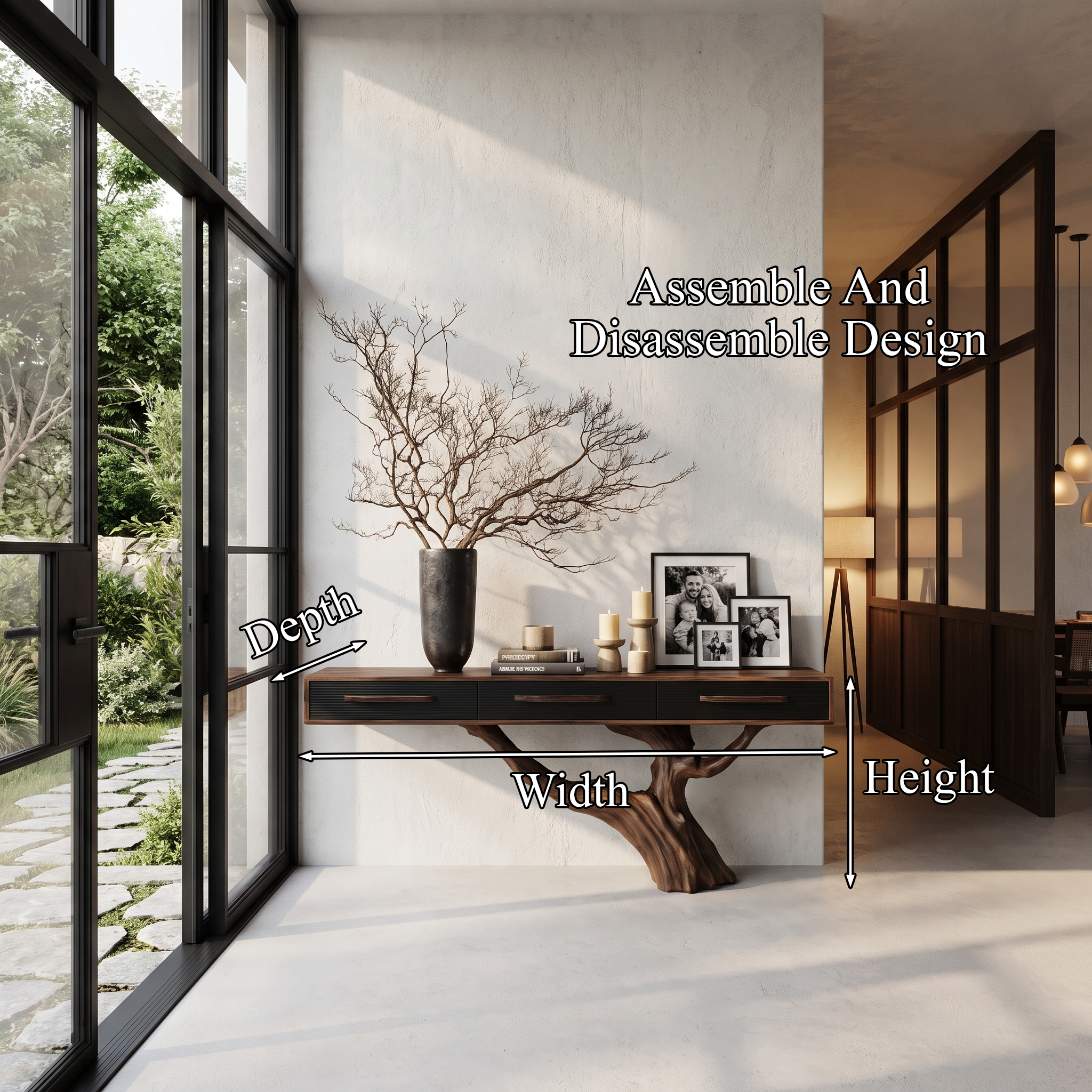 Statement Console Table With Nature Inspired Tree Base For Living Room