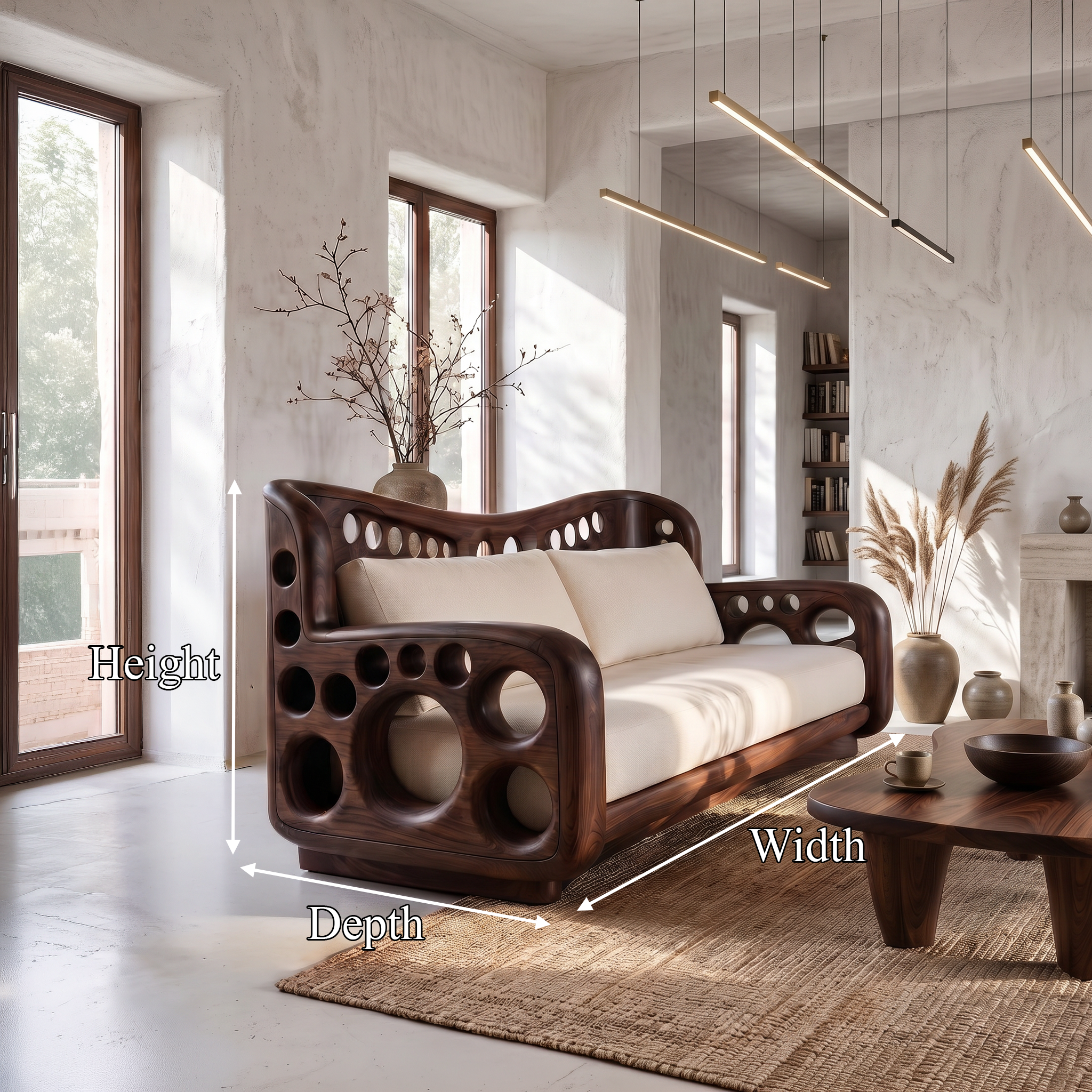 Organic Lounge Sofa With Sculptural Solid Wood Construction