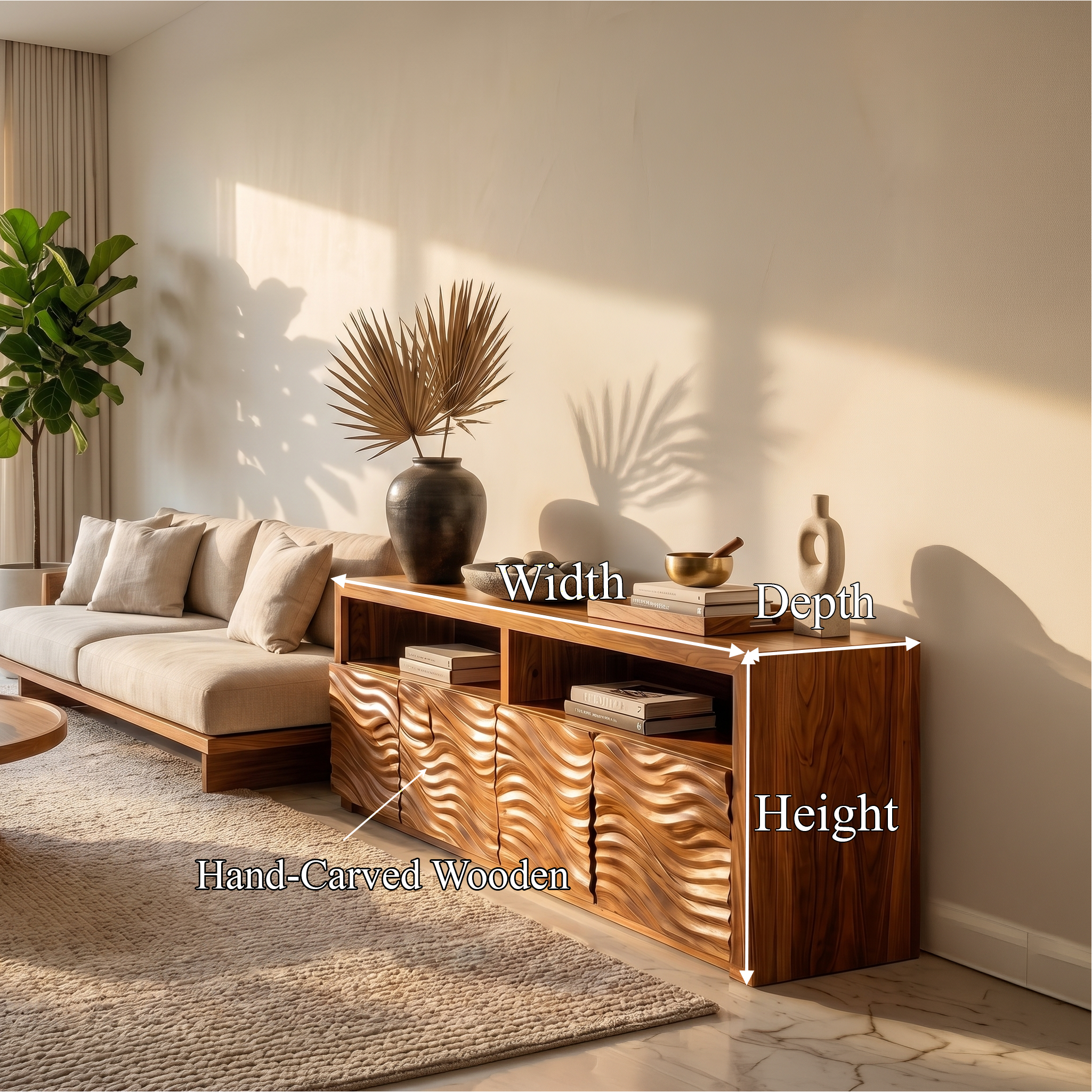 Contemporary Sideboard With Carved Wood Doors And Functional Storage For Living Room