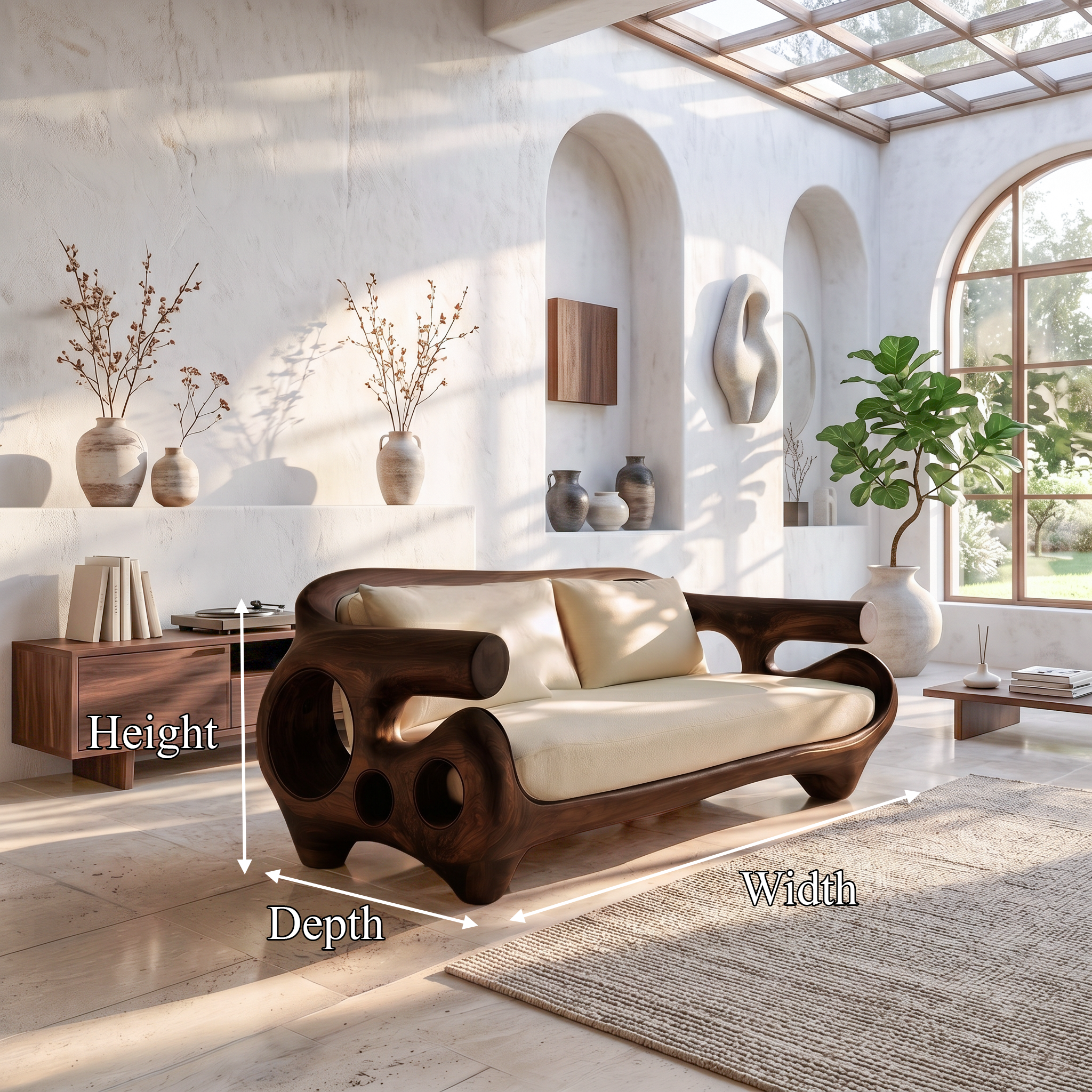 Minimalist Sofa Frame With Solid Wood Artistic Arms For Living Room