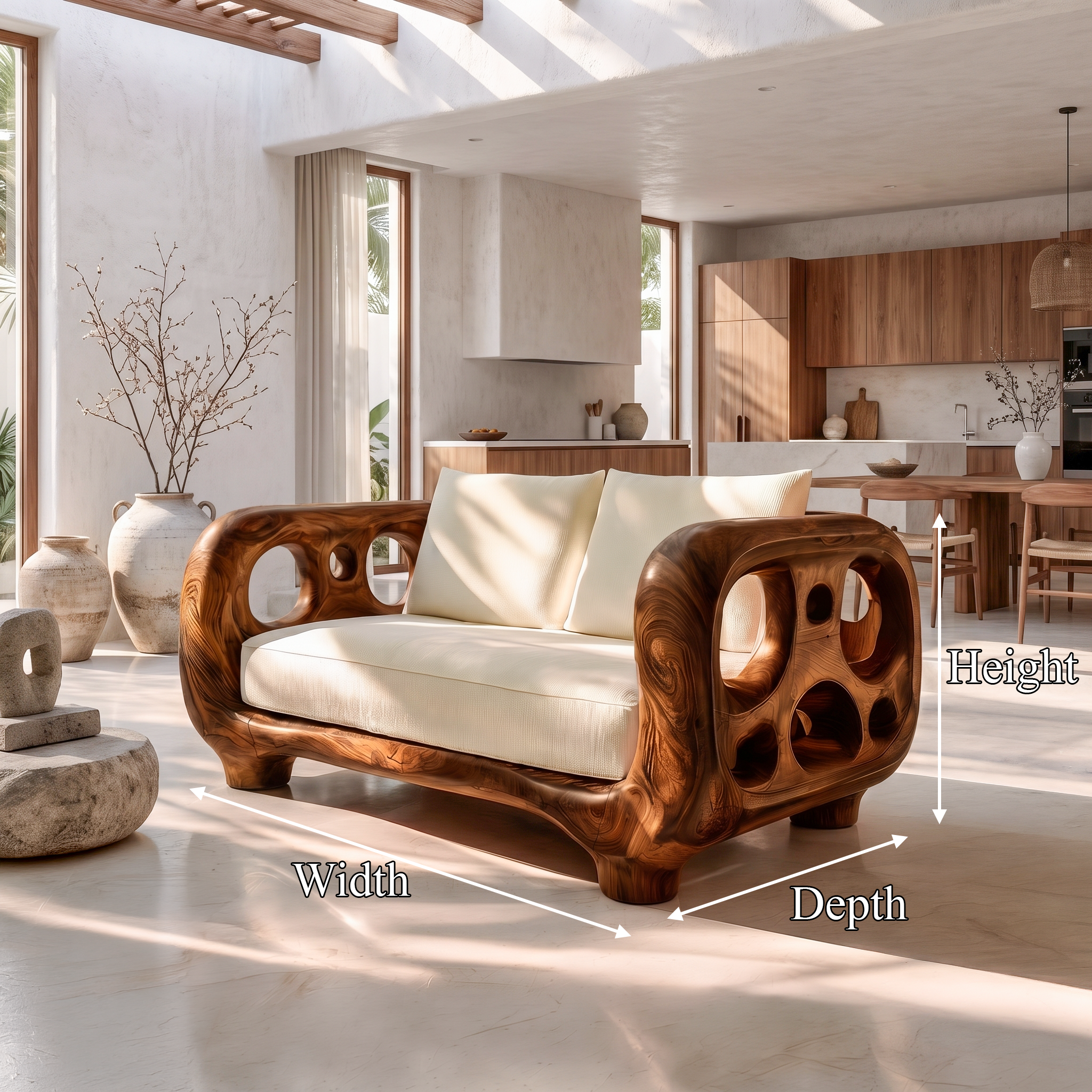 Modern Accent Sofa Frame With Rounded Wooden Arms For Living Room