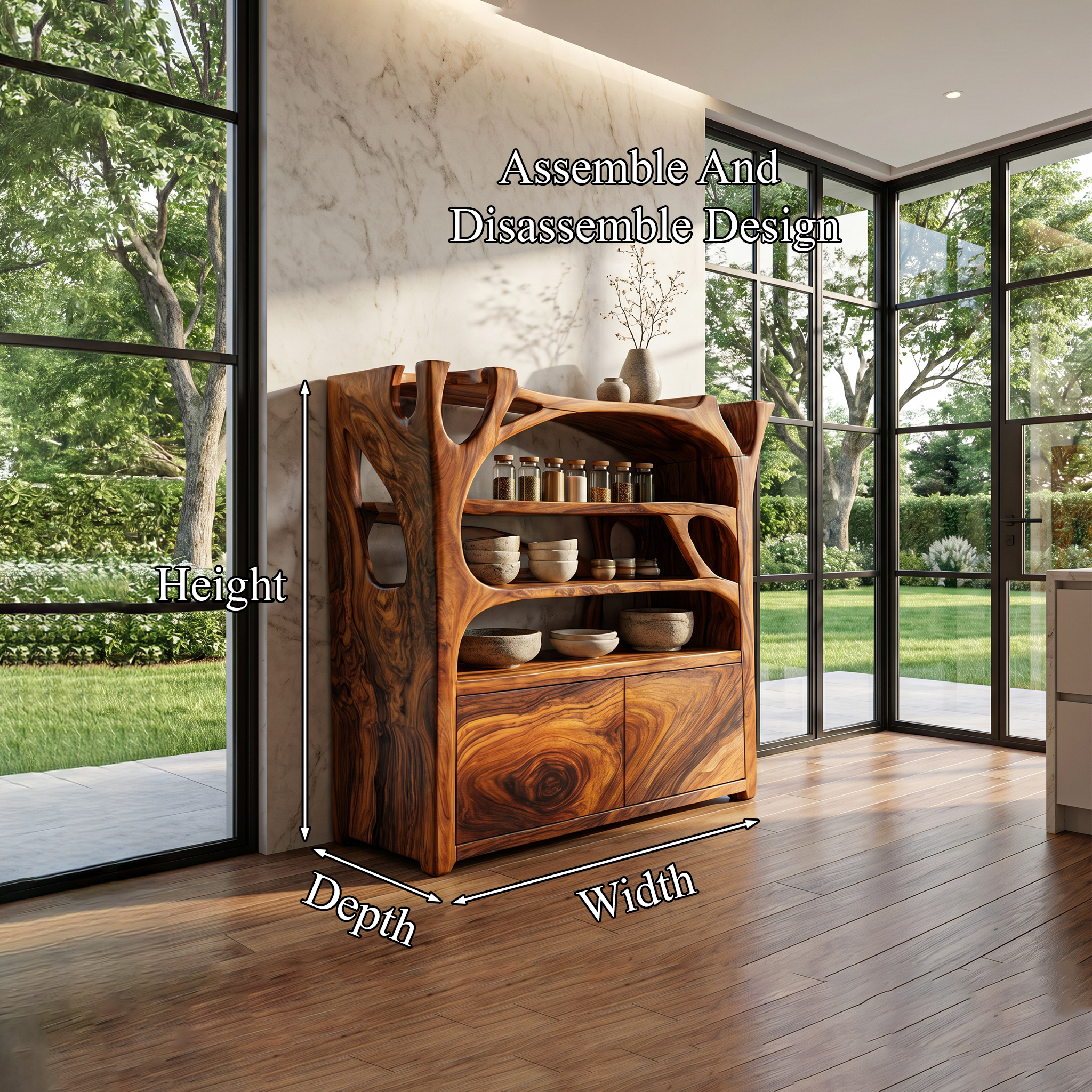 Handcrafted Shoe Cabinet Sculptural Wood Design For Entryway
