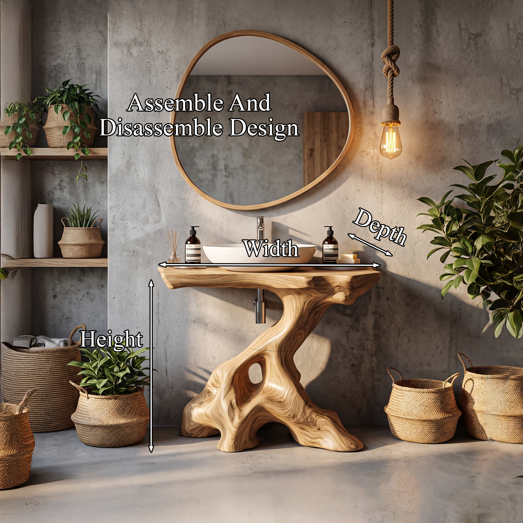 Statement Bathroom Vanity With Nature Inspired Tree Design For Powder Room